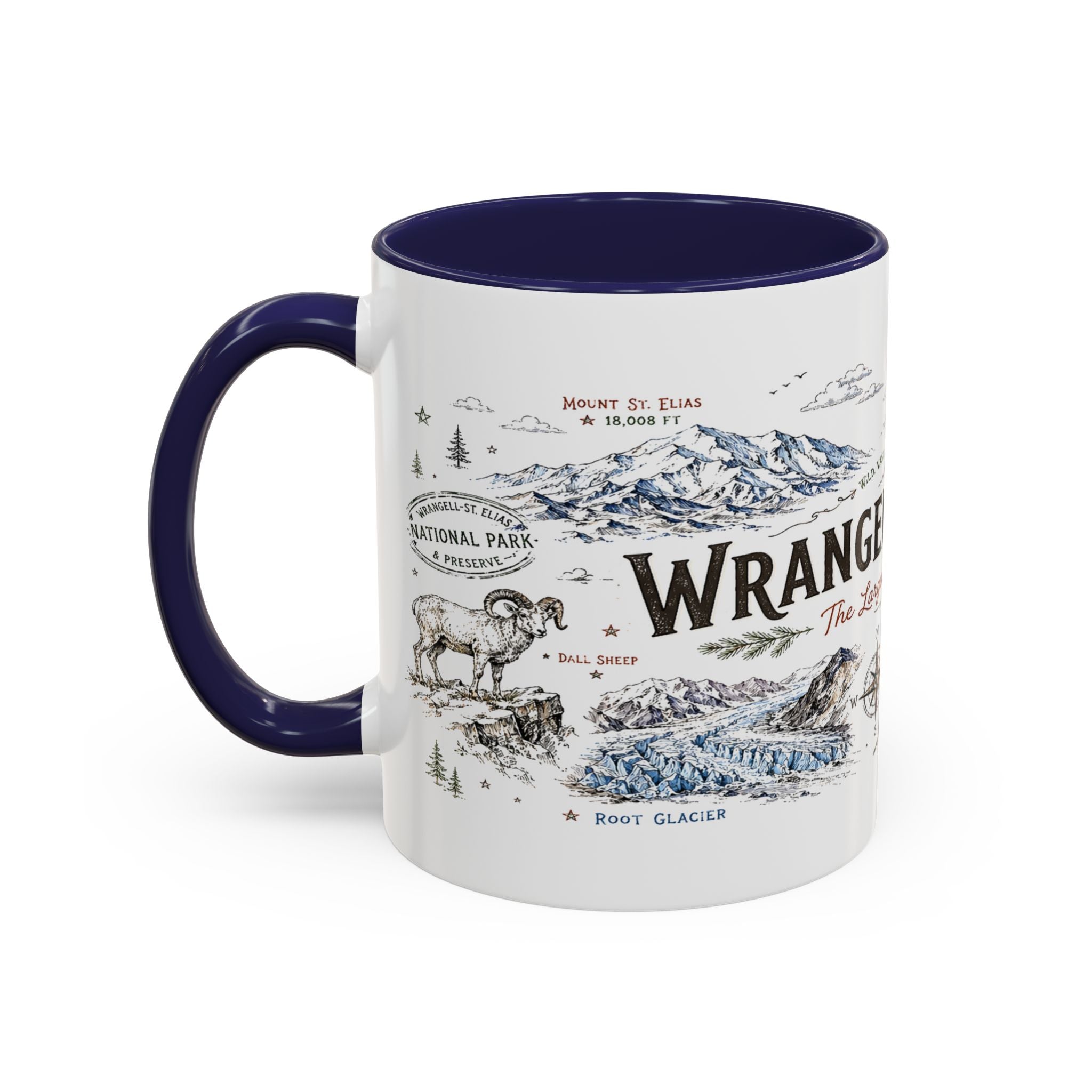 Wrangell-St. Elias National Park Coffee Mug | Alaska Wilderness Climbing Gift | Accent Color Ceramic 11oz 15oz