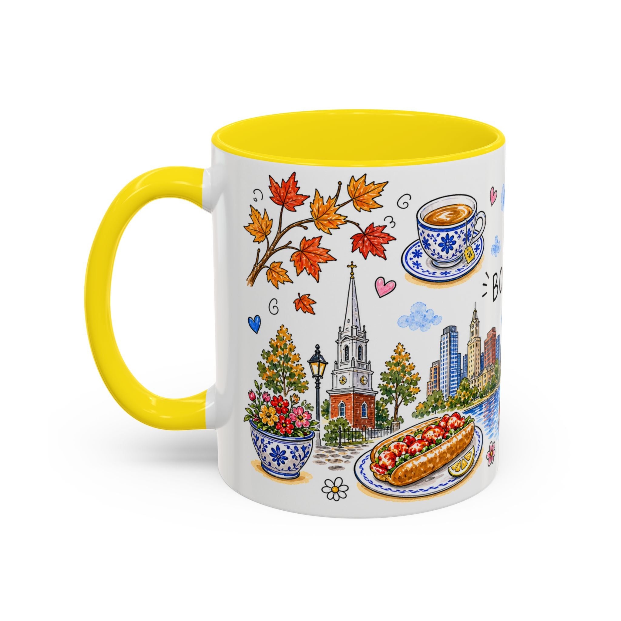 Boston Illustrated Travel Mug | City Souvenir Accent Coffee Mug | 11oz 15oz Ceramic Cup