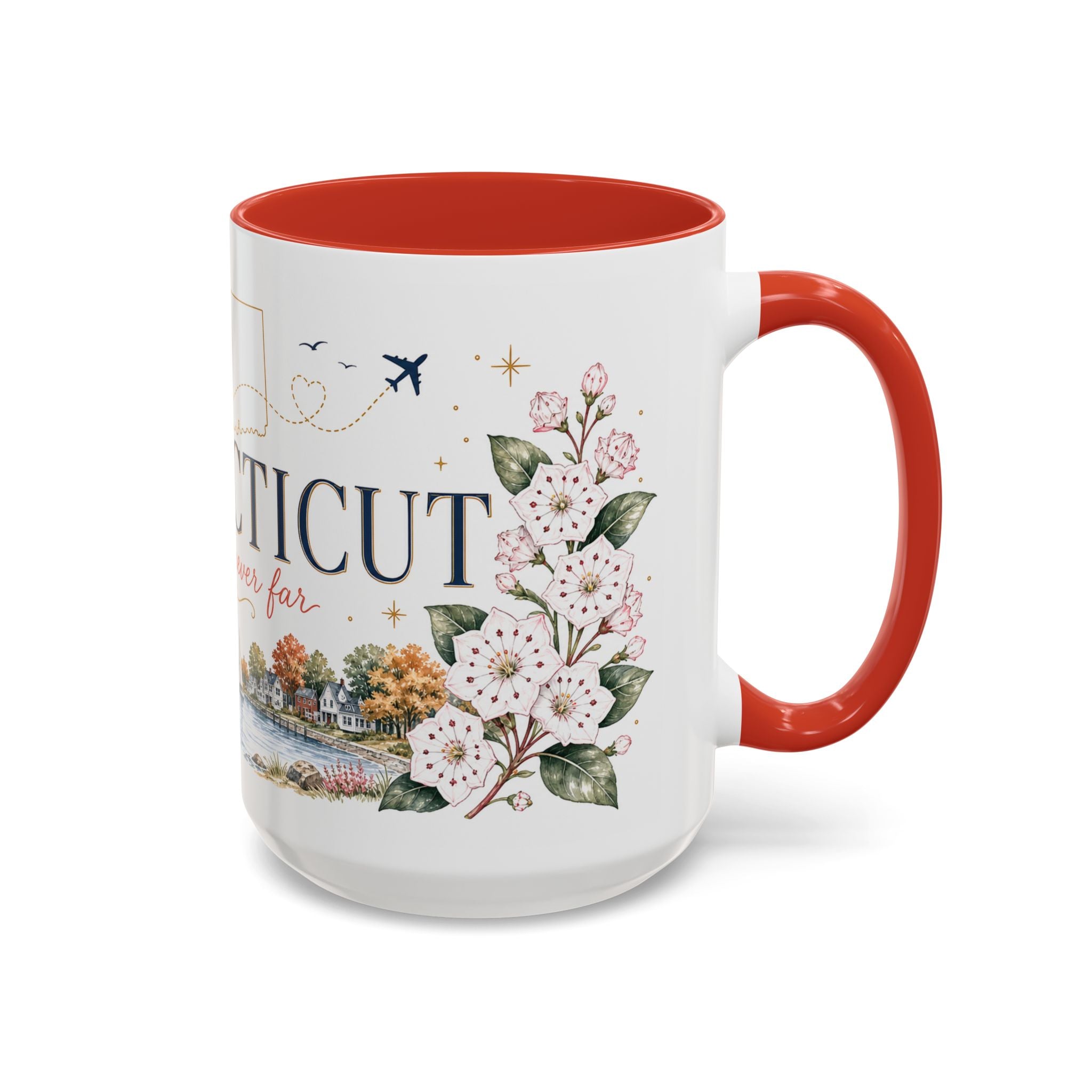 Connecticut State Map Mug | Botanical Accent Coffee Cup (11oz 15oz)