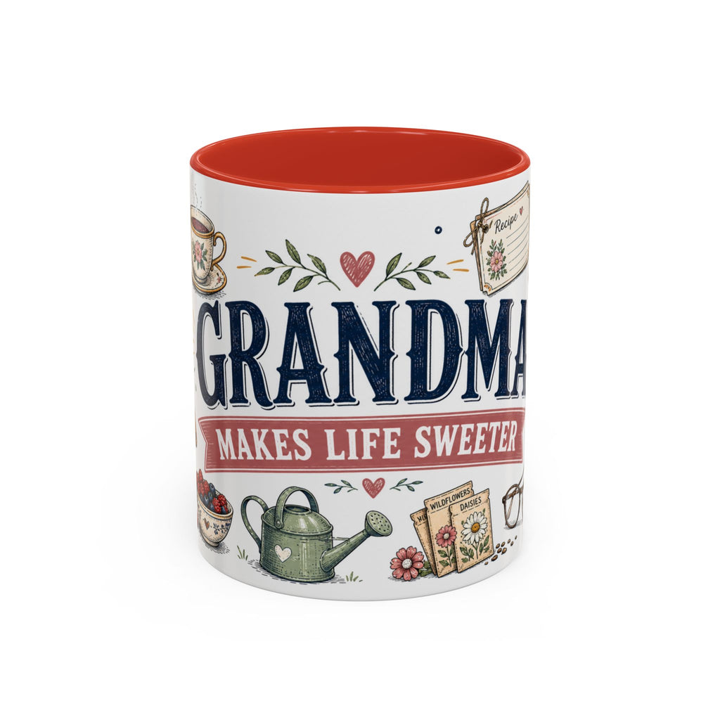Grandma Makes Life Sweeter Coffee Mug | Gift From Grandkids | Accent Color Ceramic 11oz 15oz