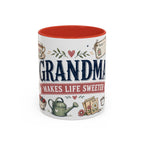 Grandma Makes Life Sweeter Coffee Mug | Gift From Grandkids | Accent Color Ceramic 11oz 15oz