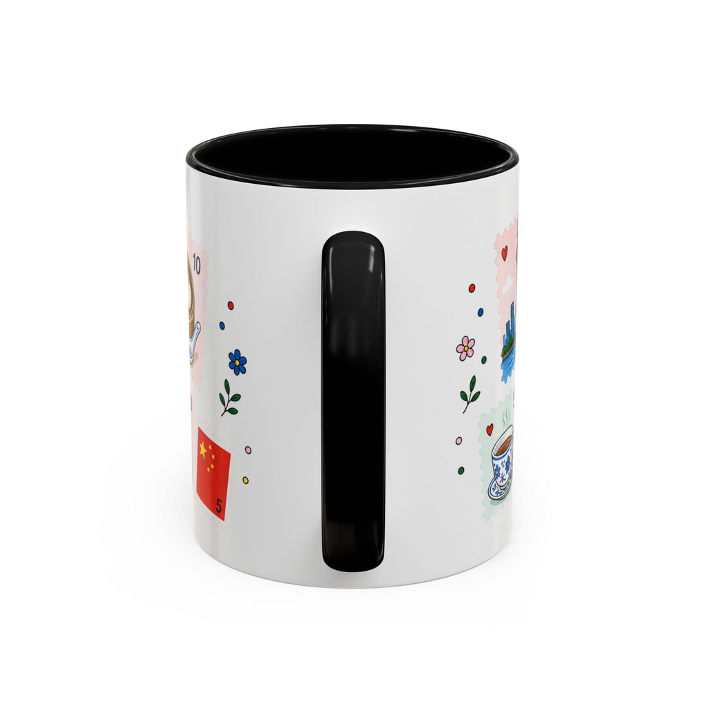Shanghai Coffee Mug | Postage Stamp Collage Mug | Travel Souvenir Accent Cup 11oz 15oz