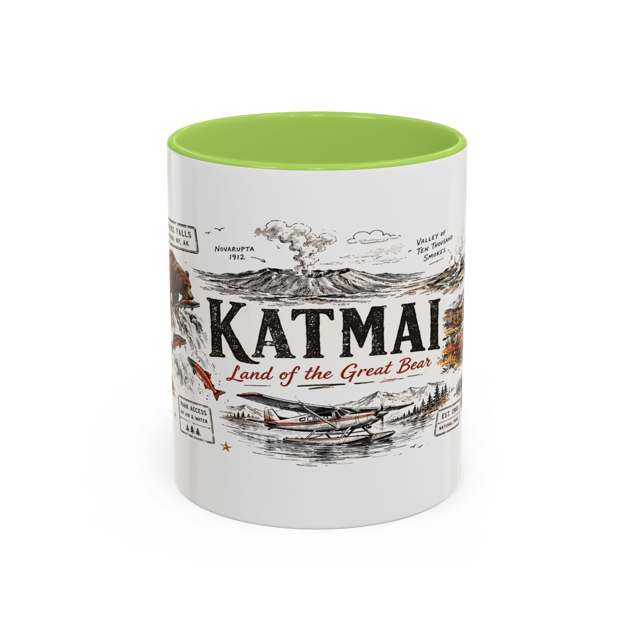Katmai National Park Coffee Mug | Alaska Bear Watching Wildlife Gift | Accent Color Ceramic 11oz 15oz