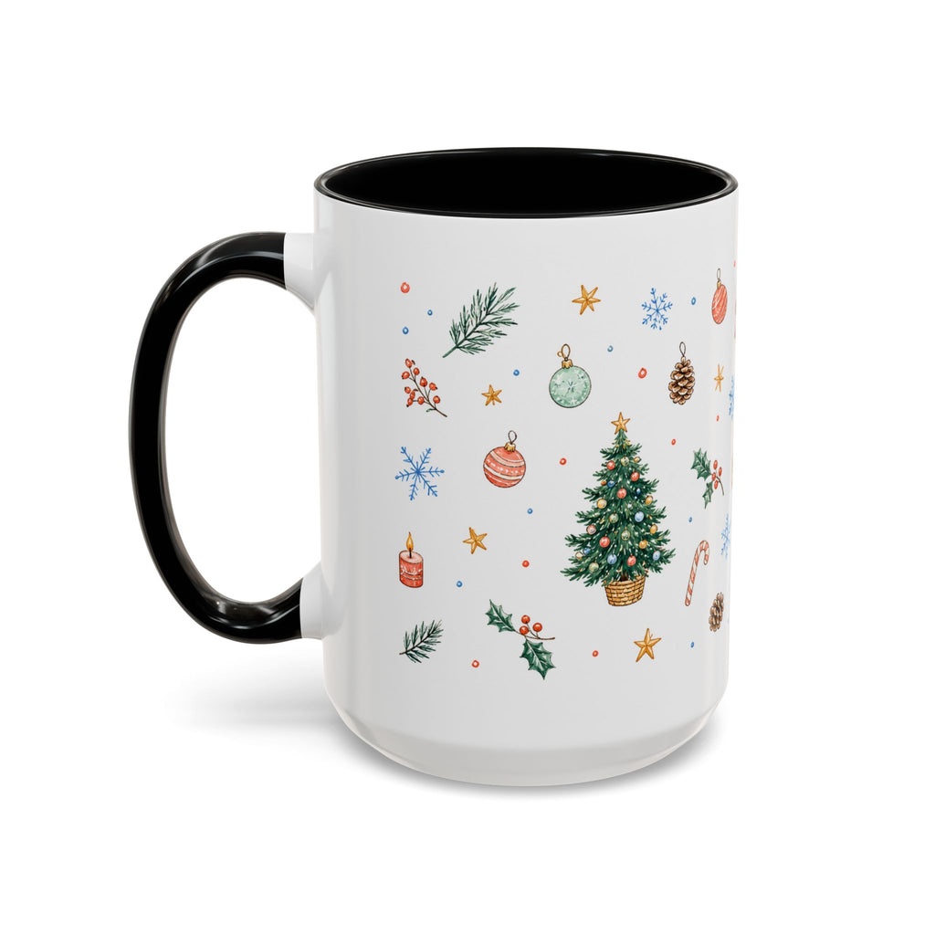 Christmas Mug | Watercolor Tree Gifts Wreath Holiday Cup | Accent Coffee Mug 11oz 15oz
