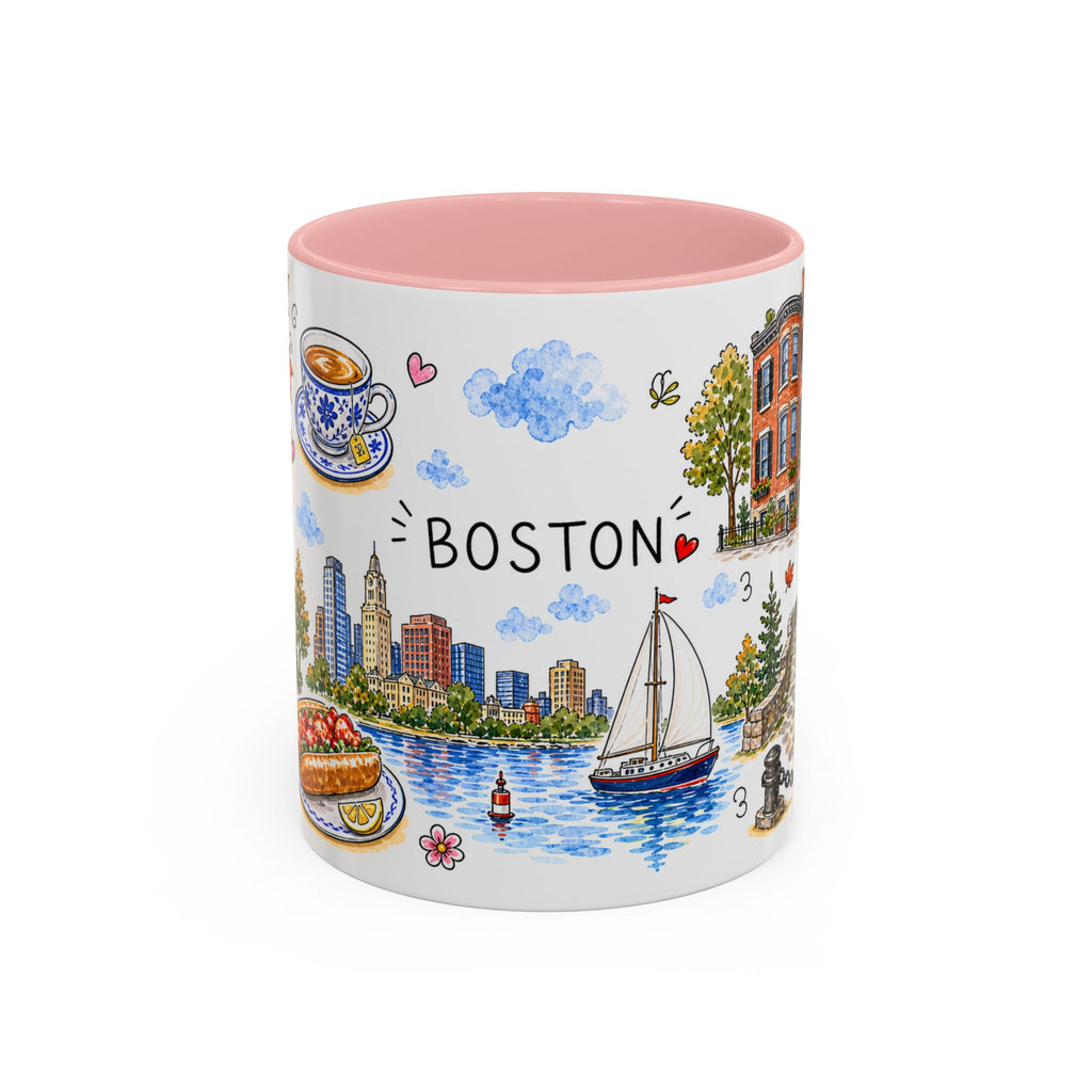 Boston Illustrated Travel Mug | City Souvenir Accent Coffee Mug | 11oz 15oz Ceramic Cup