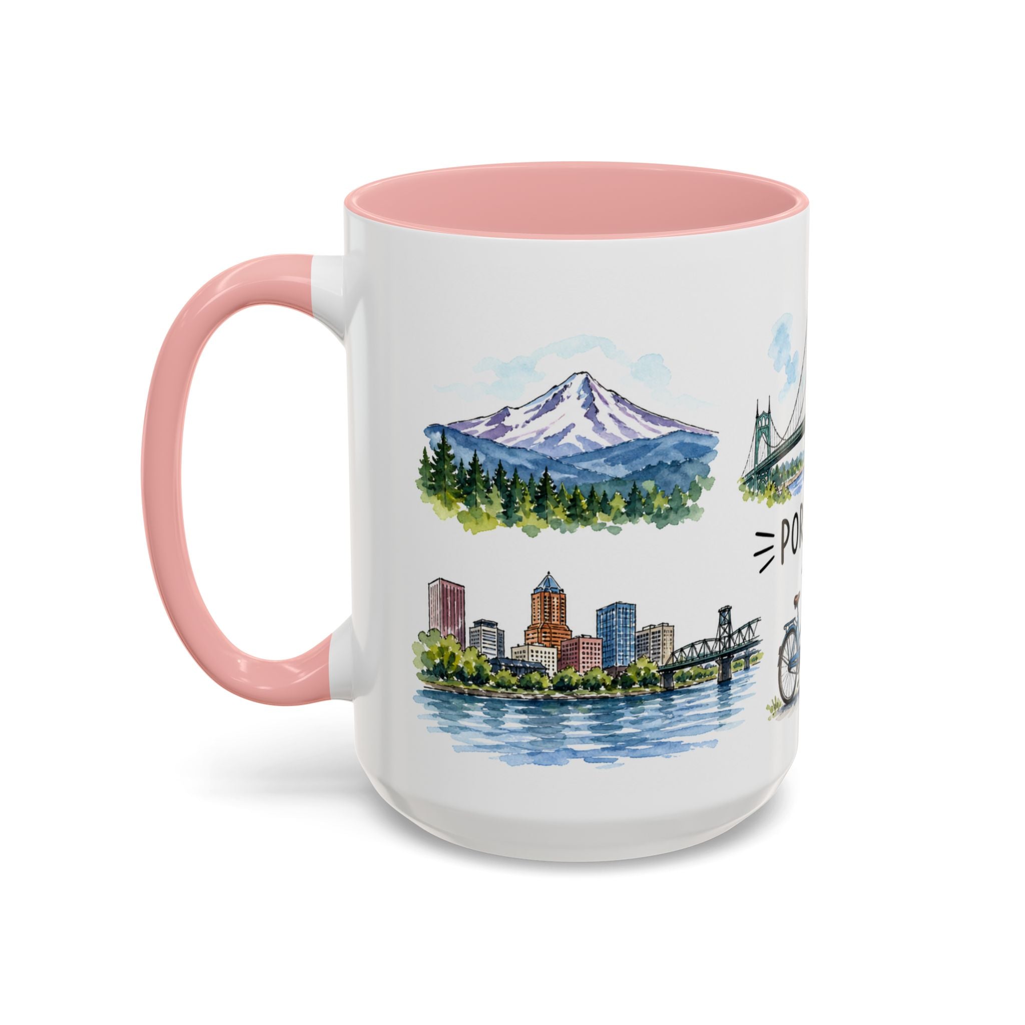Portland Illustrated Travel Mug | City Souvenir Accent Coffee Mug | 11oz 15oz Ceramic Cup