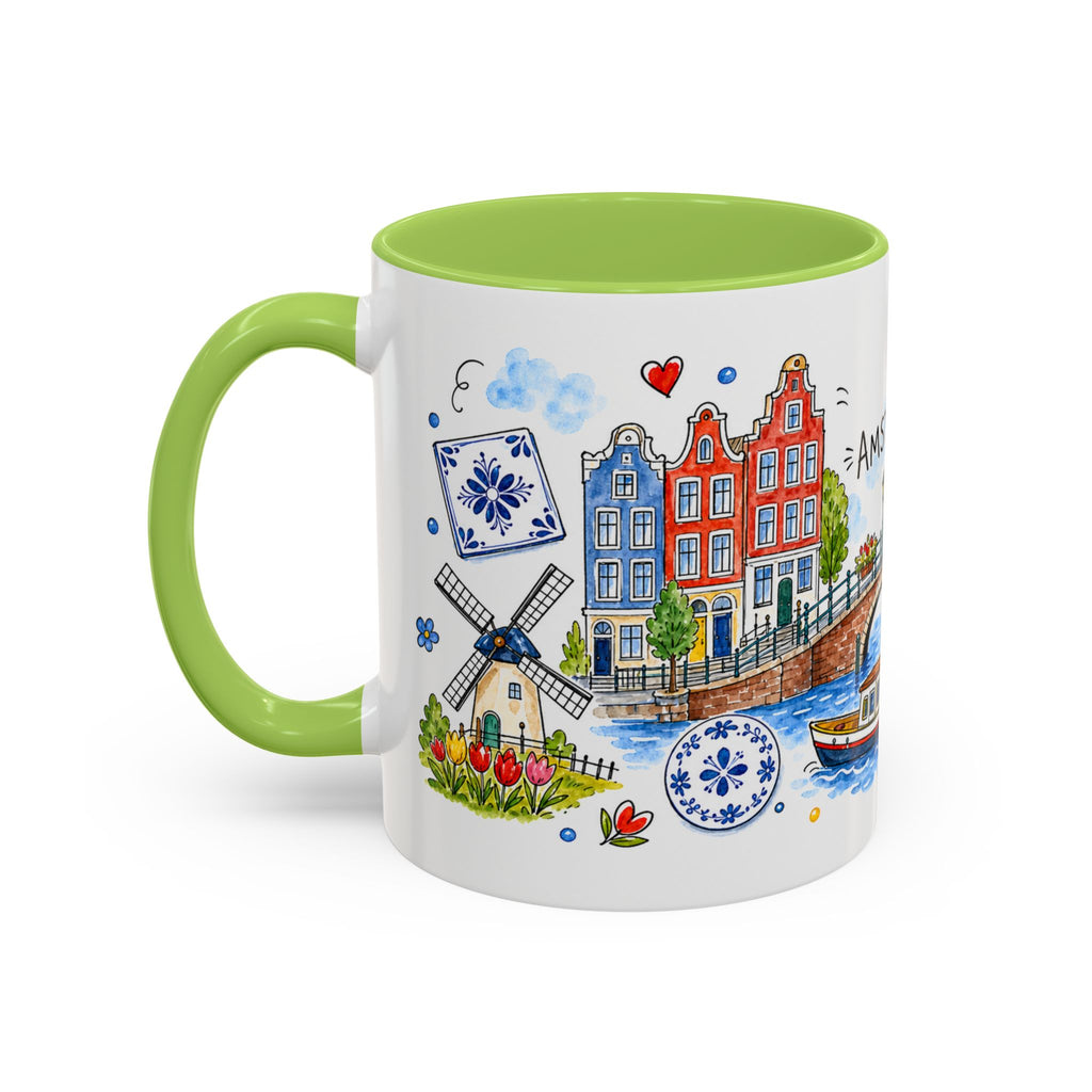 Amsterdam Travel Mug | European City Souvenir Accent Coffee Mug | 11oz 15oz Ceramic Cup