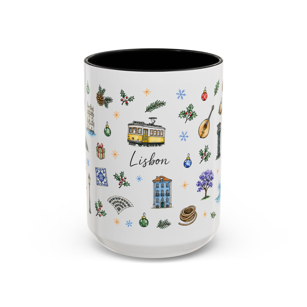 Lisbon Christmas Mug | Watercolor City Souvenir | Ceramic Coffee Cup 11oz 15oz