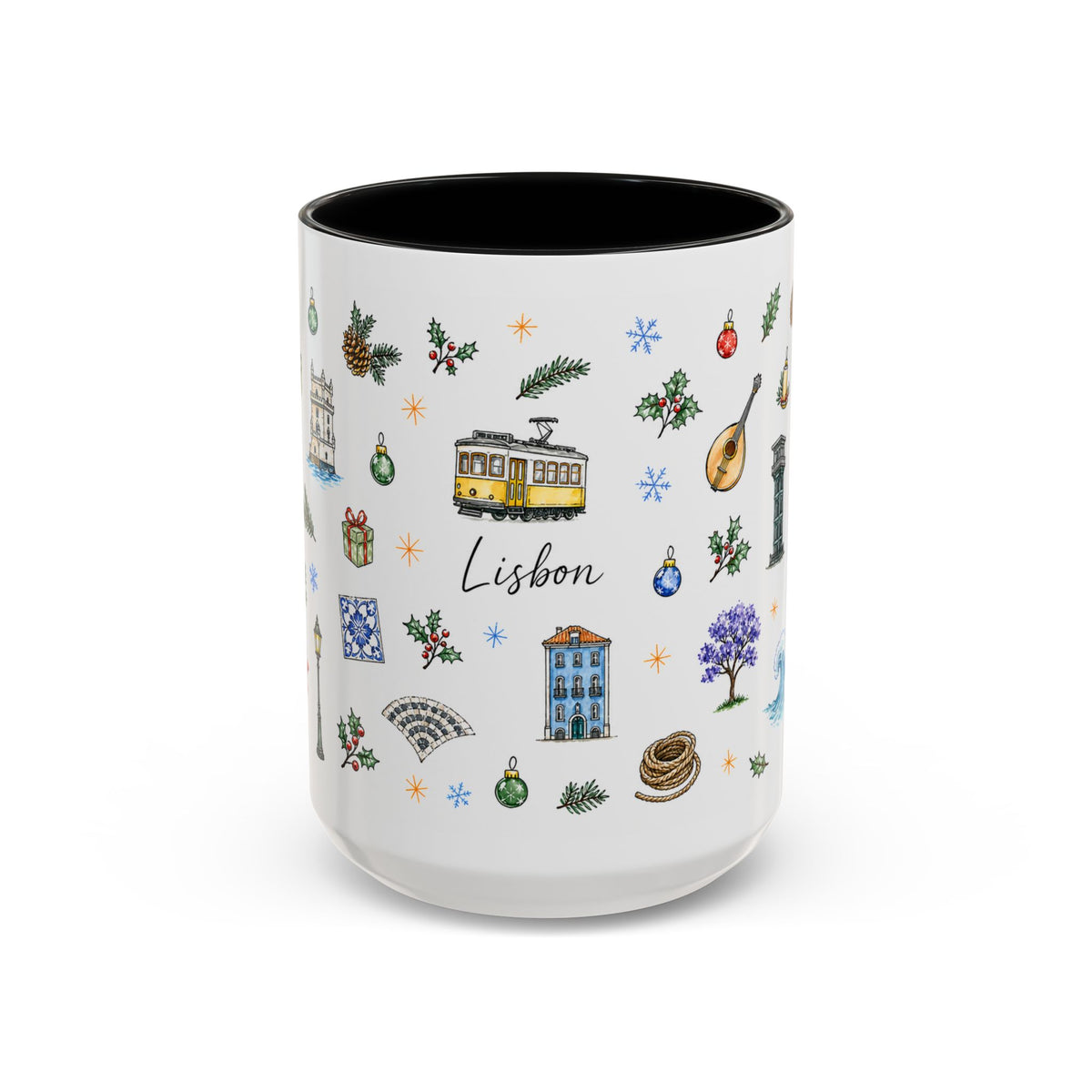 Lisbon Christmas Mug | Watercolor City Souvenir | Ceramic Coffee Cup 11oz 15oz