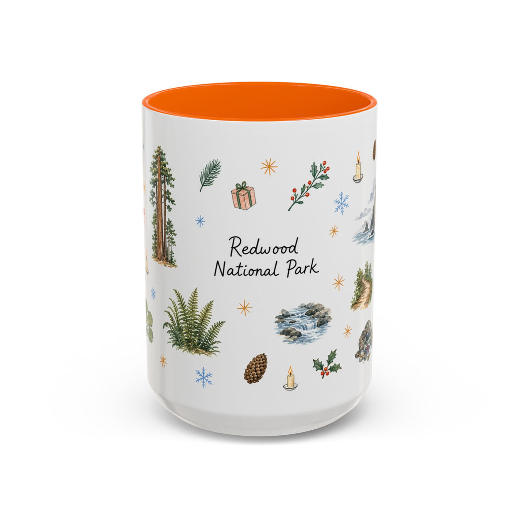 Redwood National Park Christmas Mug | Watercolor Travel Souvenir | Holiday Gift | Accent Ceramic Coffee Cup 11oz 15oz