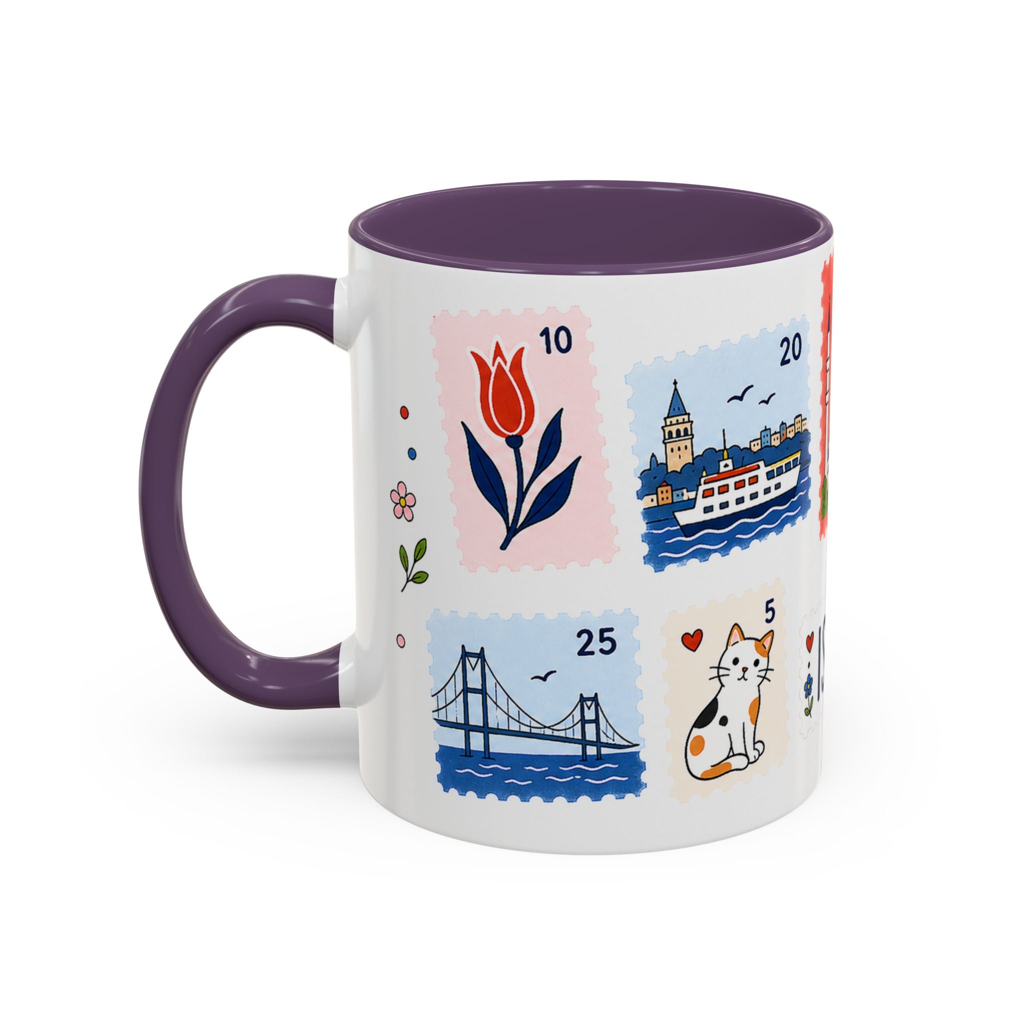 Istanbul Coffee Mug | Postage Stamp Collage Mug | Travel Souvenir Accent Cup 11oz 15oz