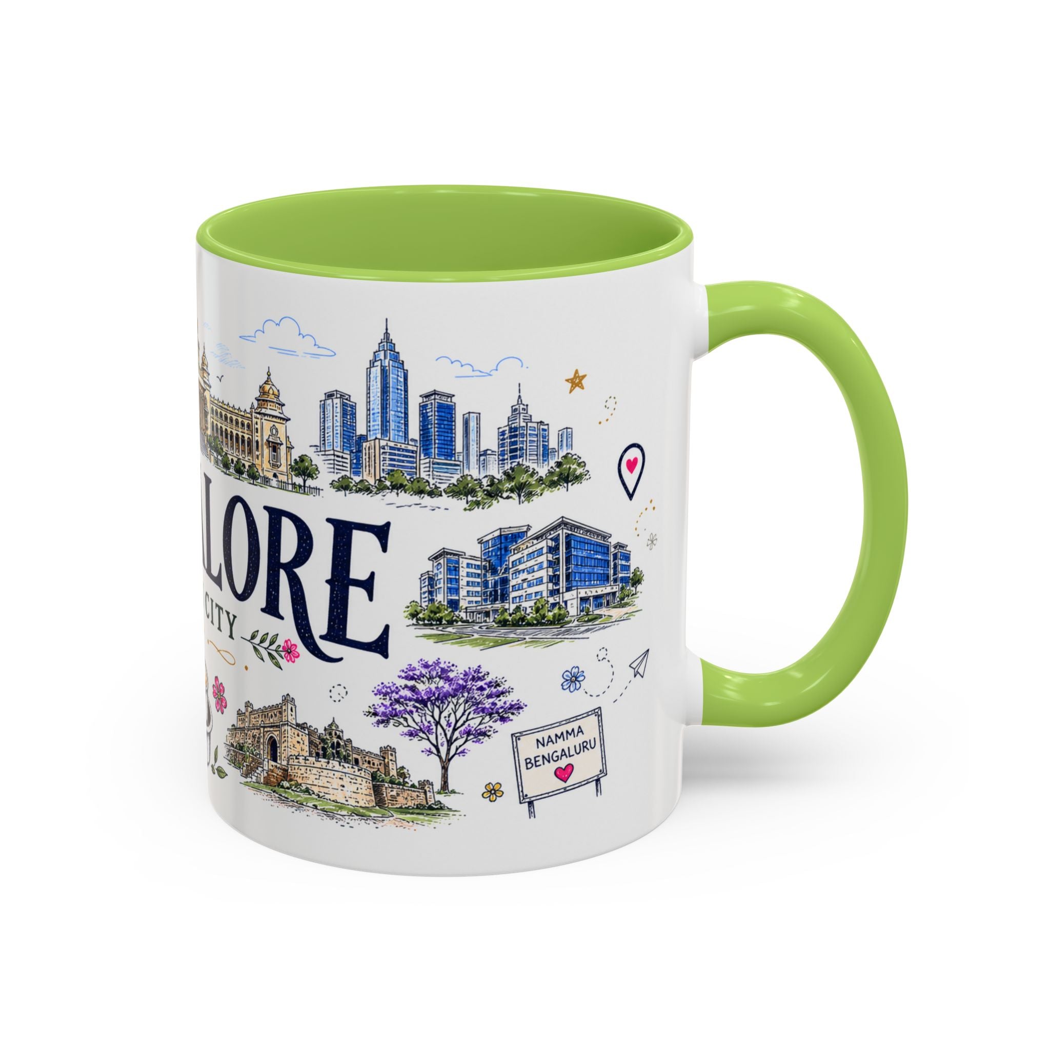 Bangalore Coffee Mug | India Souvenir Travel Gift | Accent Color Ceramic 11oz 15oz