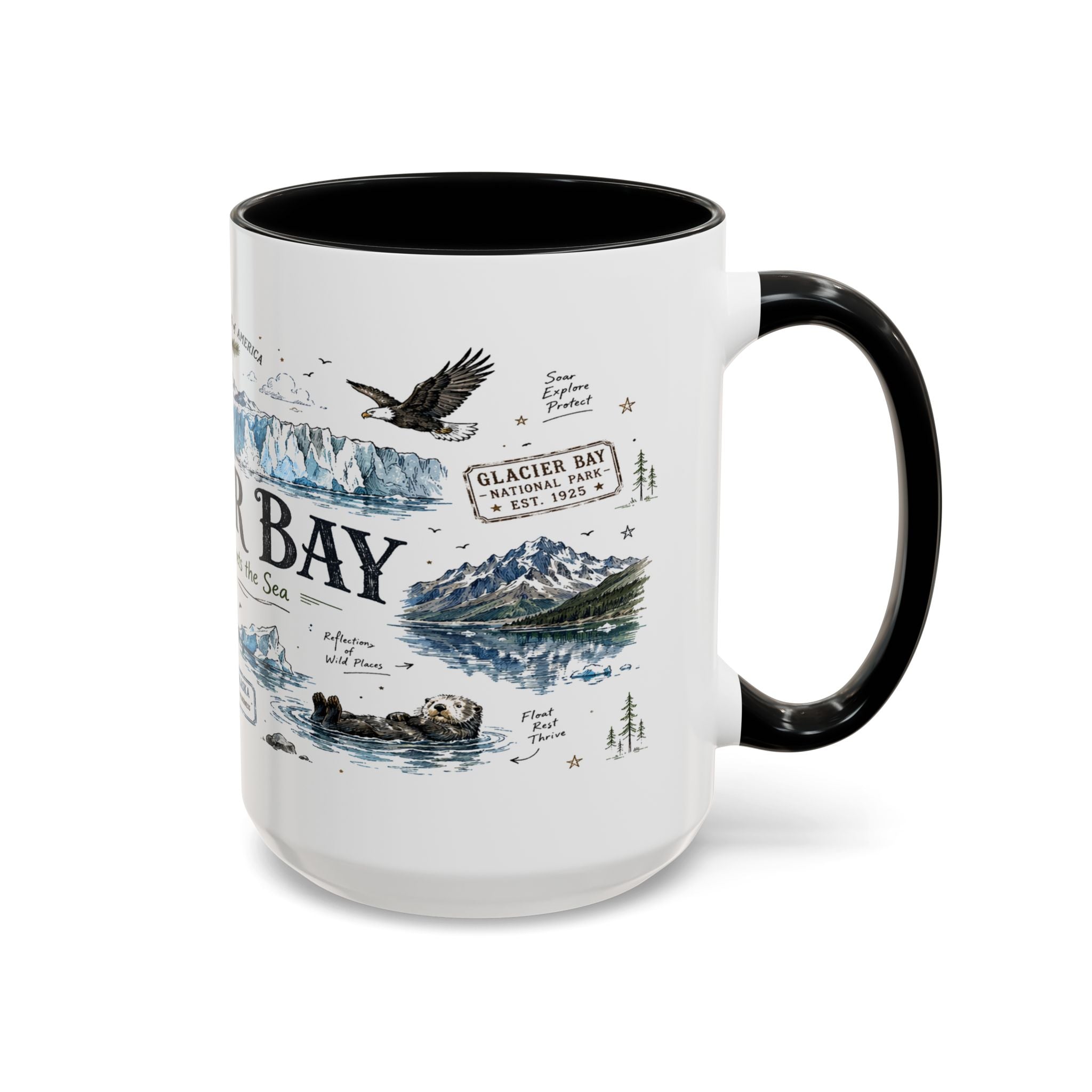 Glacier Bay National Park Coffee Mug | Alaska Wilderness Kayaking Gift | Accent Color Ceramic 11oz 15oz