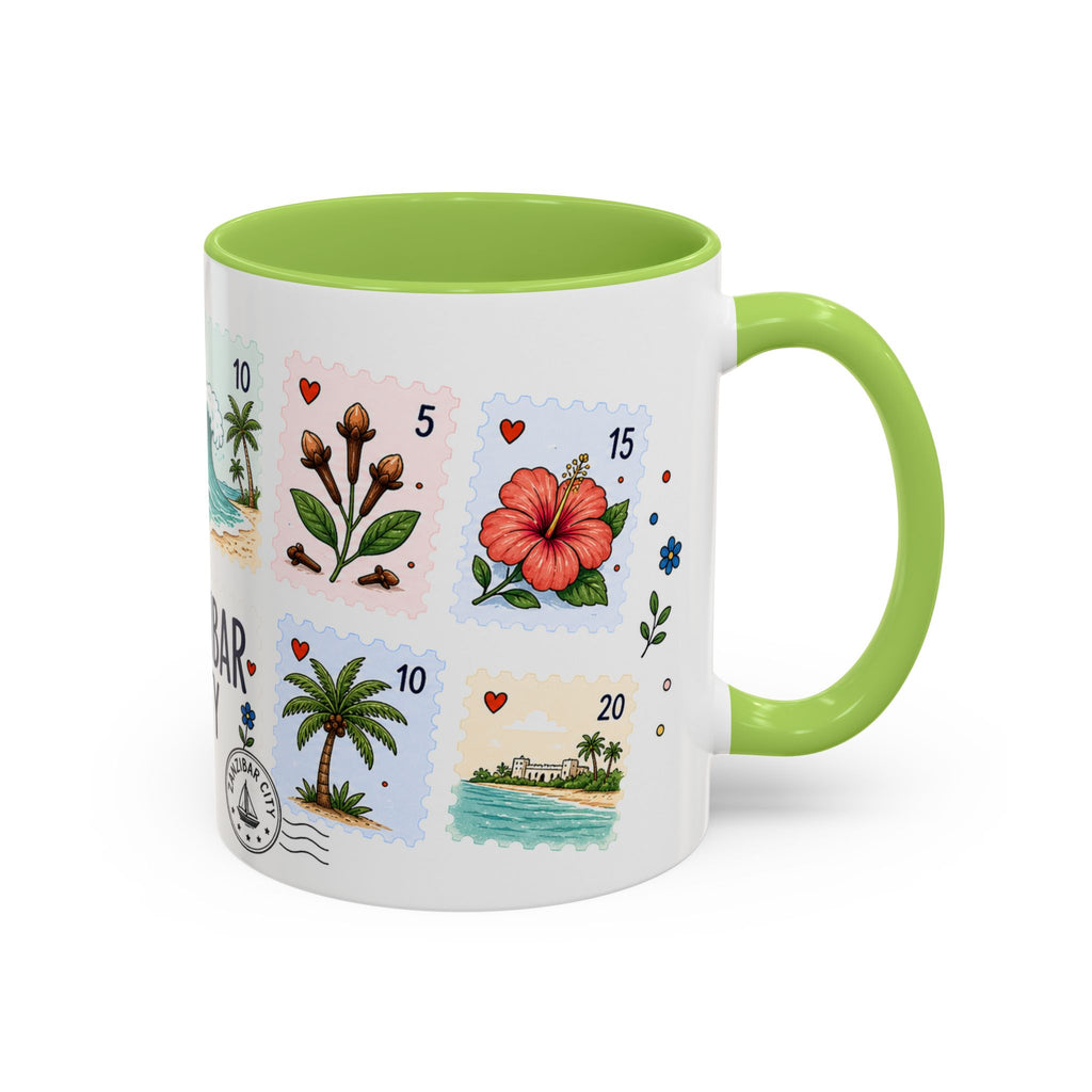 Zanzibar City Coffee Mug | Postage Stamp Collage Mug | Travel Souvenir Accent Cup 11oz 15oz