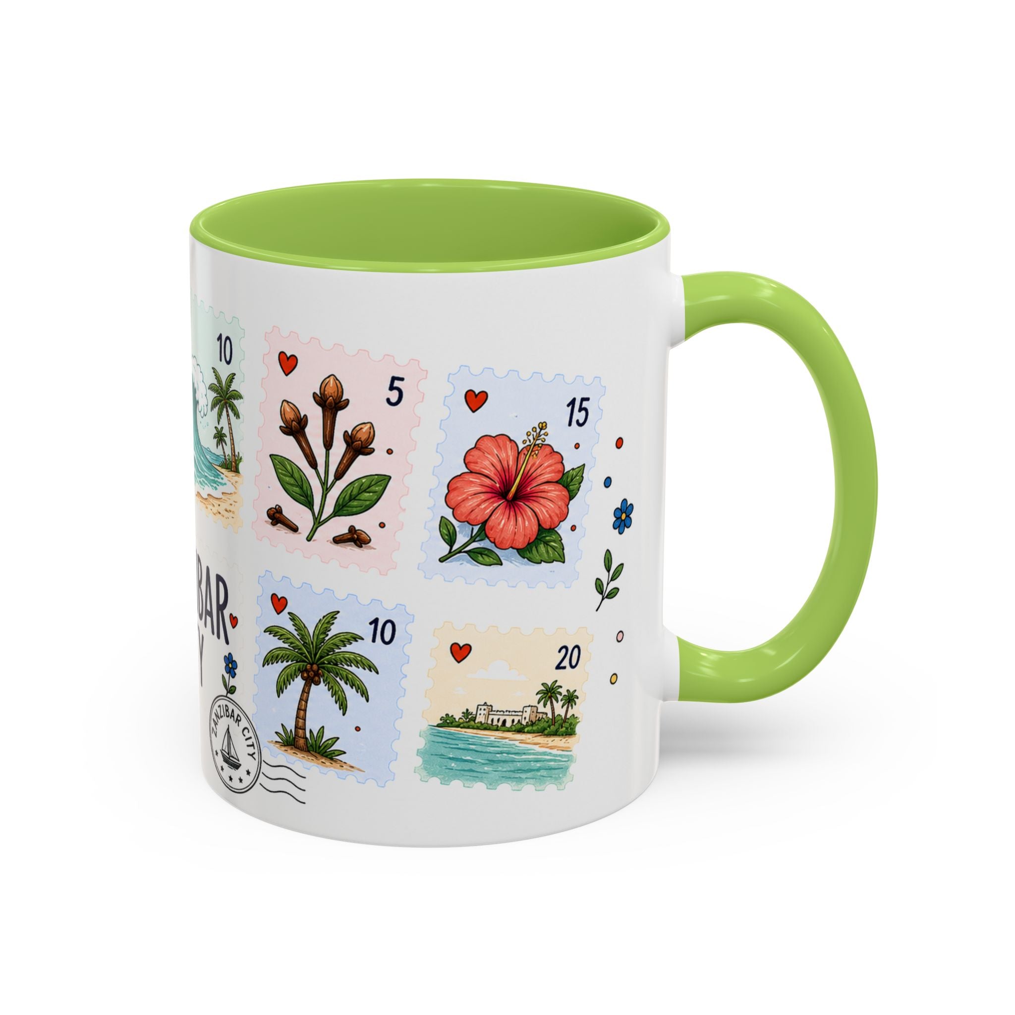 Zanzibar City Coffee Mug | Postage Stamp Collage Mug | Travel Souvenir Accent Cup 11oz 15oz