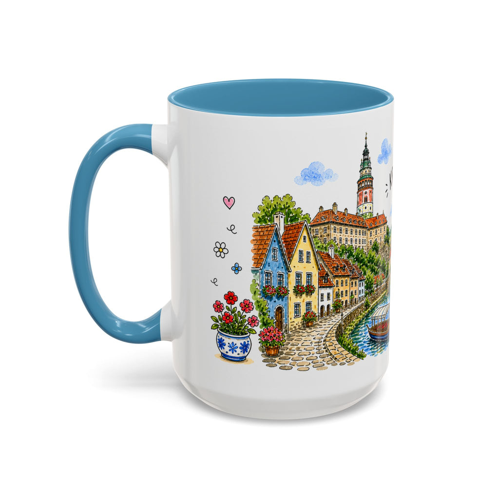 Cesky Krumlov Illustrated Travel Mug | Czechia Souvenir Accent Coffee Mug | 11oz 15oz Ceramic Cup