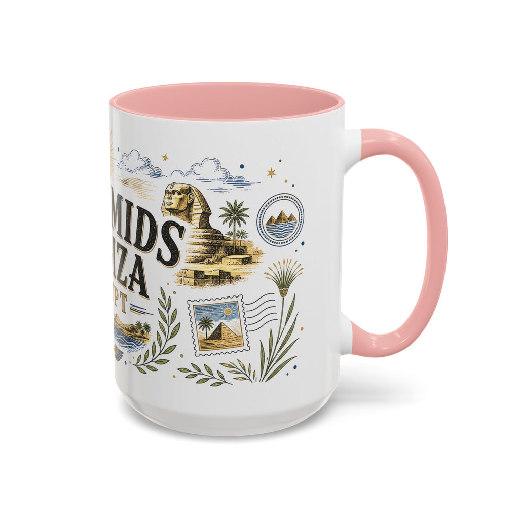 Pyramids of Giza Coffee Mug | Travel Destination Souvenir Gift | Accent Color Ceramic 11oz 15oz