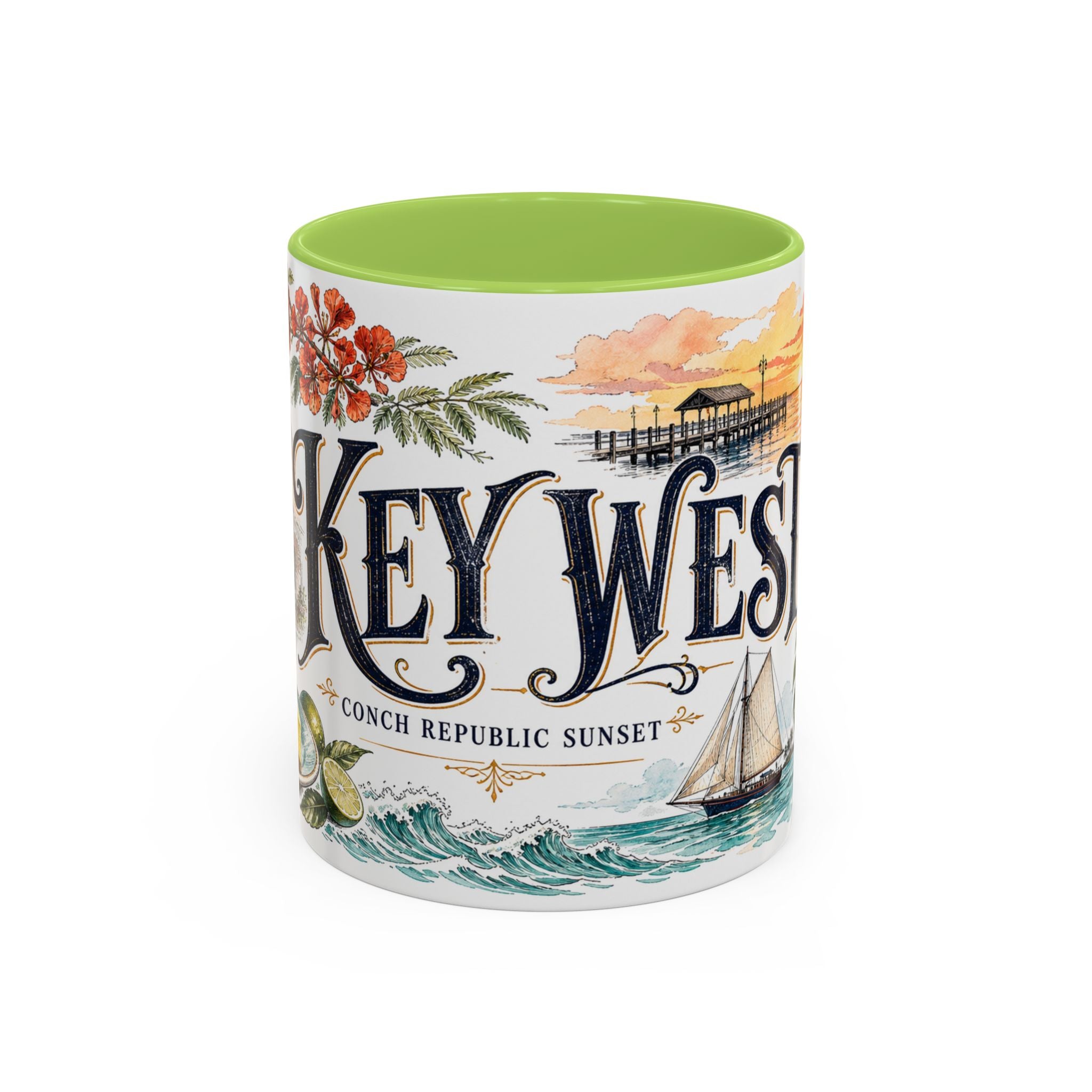 Key West Coffee Mug | United States Travel Souvenir | Vintage Illustrated City Gift | 11 oz 15 oz Accent Mug