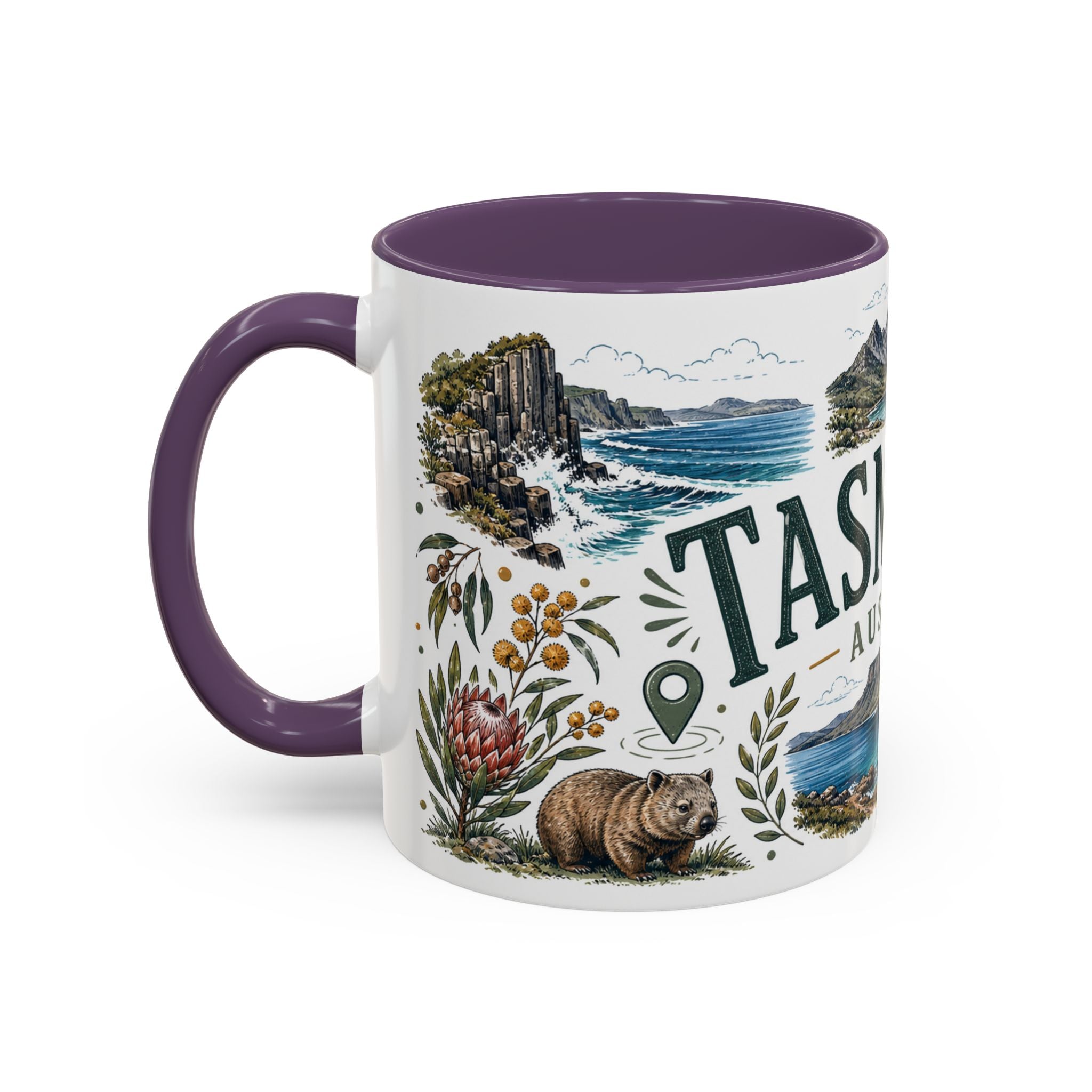 Tasmania Coffee Mug | Travel Destination Souvenir Gift | Accent Color Ceramic 11oz 15oz