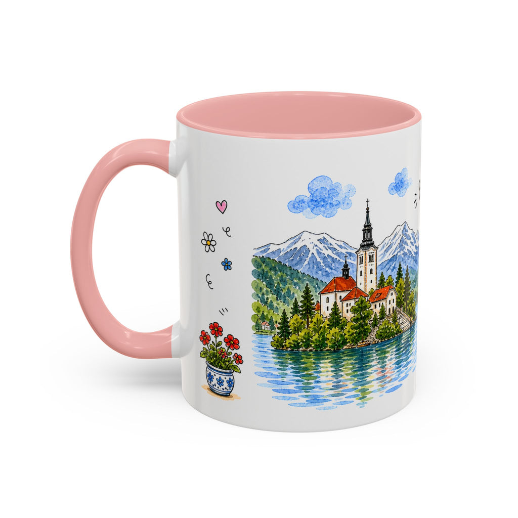 Bled Illustrated Travel Mug | Slovenia Souvenir Accent Coffee Mug | 11oz 15oz Ceramic Cup