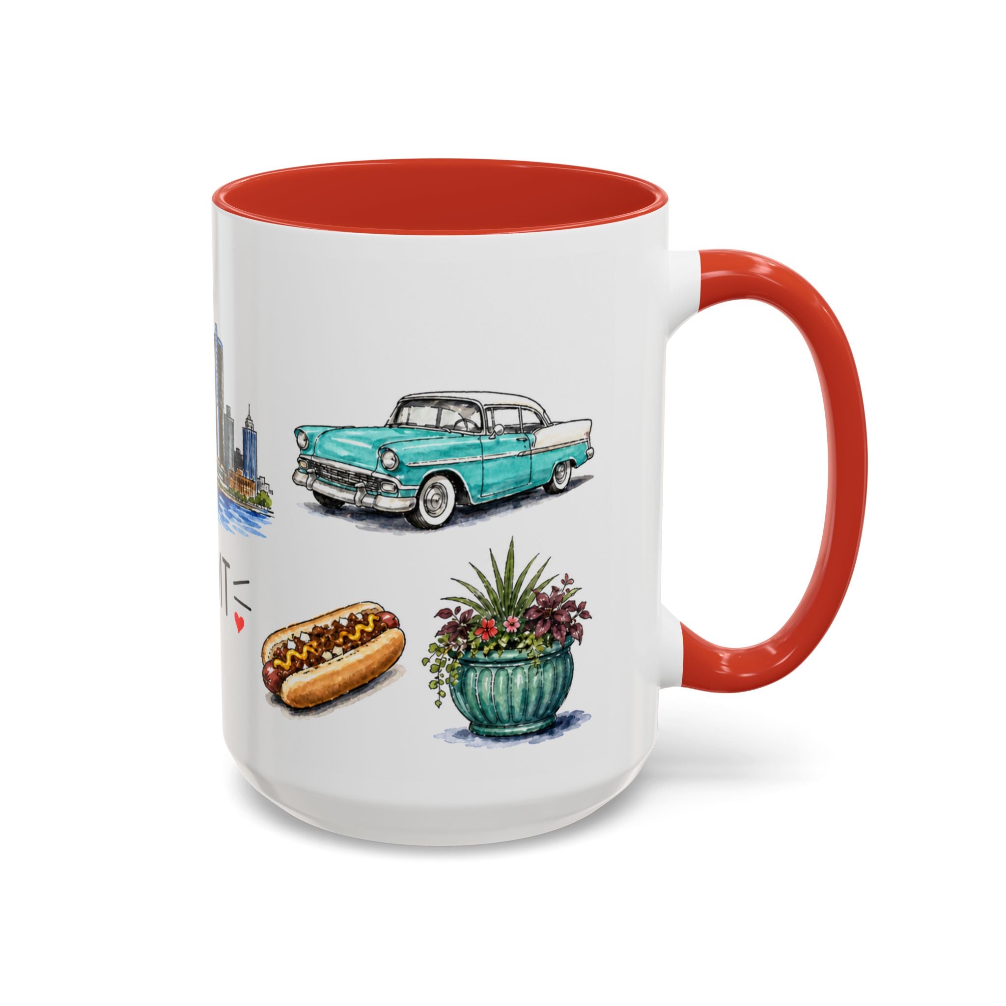 Detroit Illustrated Travel Mug | City Souvenir Accent Coffee Mug | 11oz 15oz Ceramic Cup