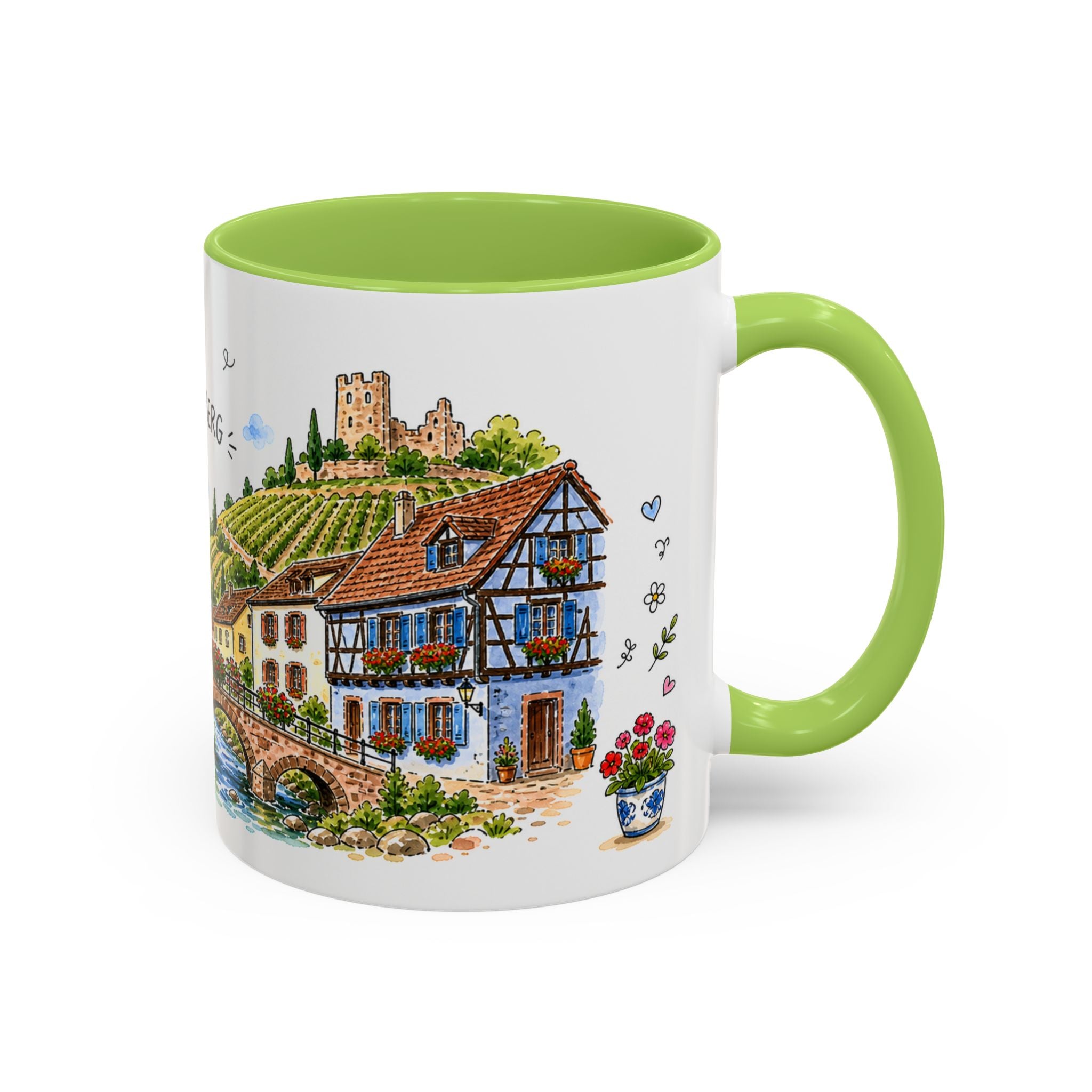 Kaysersberg Illustrated Travel Mug | France Souvenir Accent Coffee Mug | 11oz 15oz Ceramic Cup
