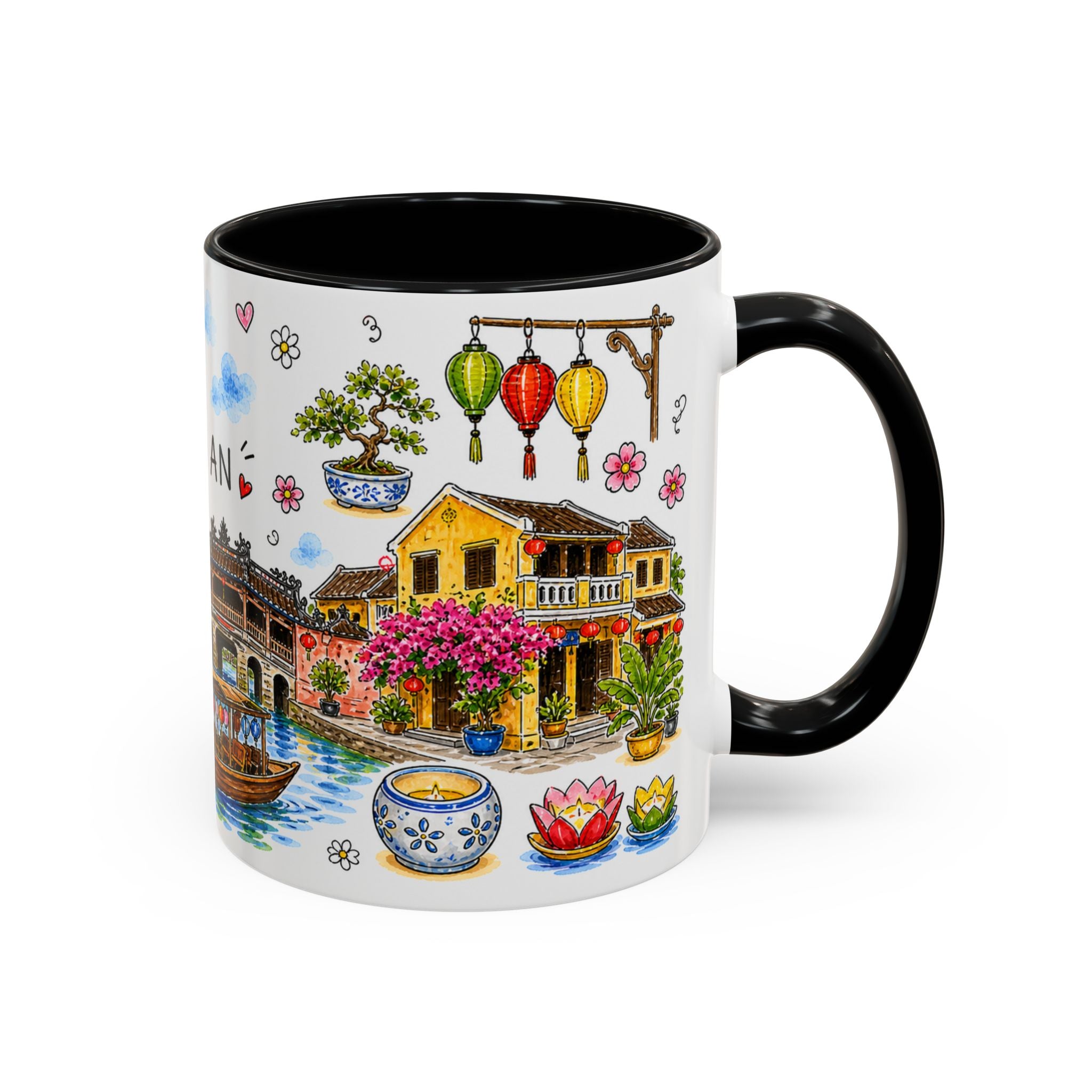 Hoi An Illustrated Travel Mug | City Souvenir Accent Coffee Mug | 11oz 15oz Ceramic Cup