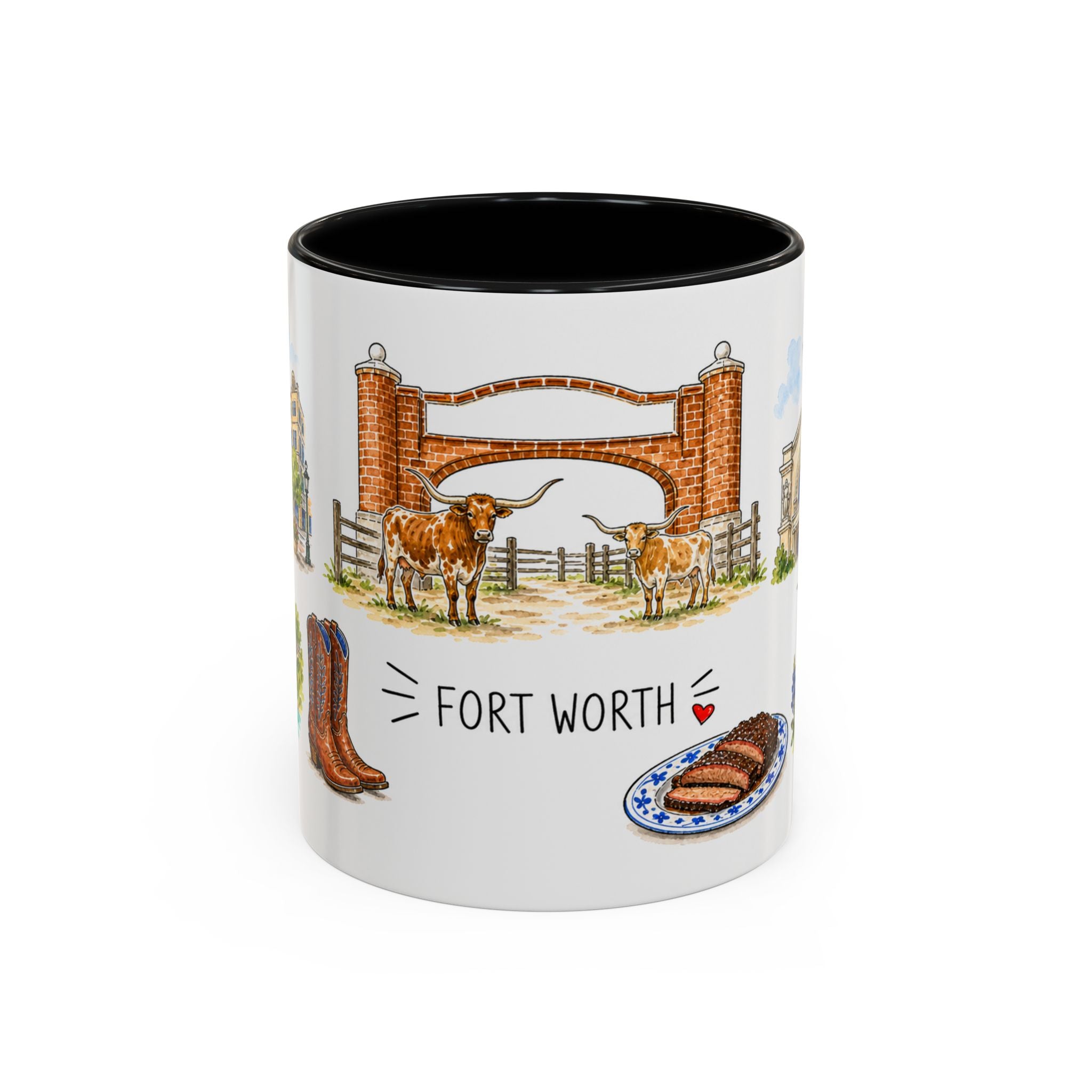 Fort Worth Illustrated Travel Mug | City Souvenir Accent Coffee Mug | 11oz 15oz Ceramic Cup