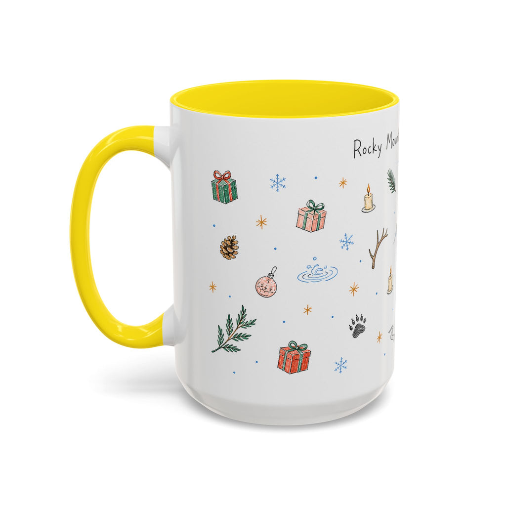 Rocky Mountain National Park Christmas Mug | Watercolor Travel Souvenir | Holiday Gift | Accent Ceramic Coffee Cup 11oz 15oz