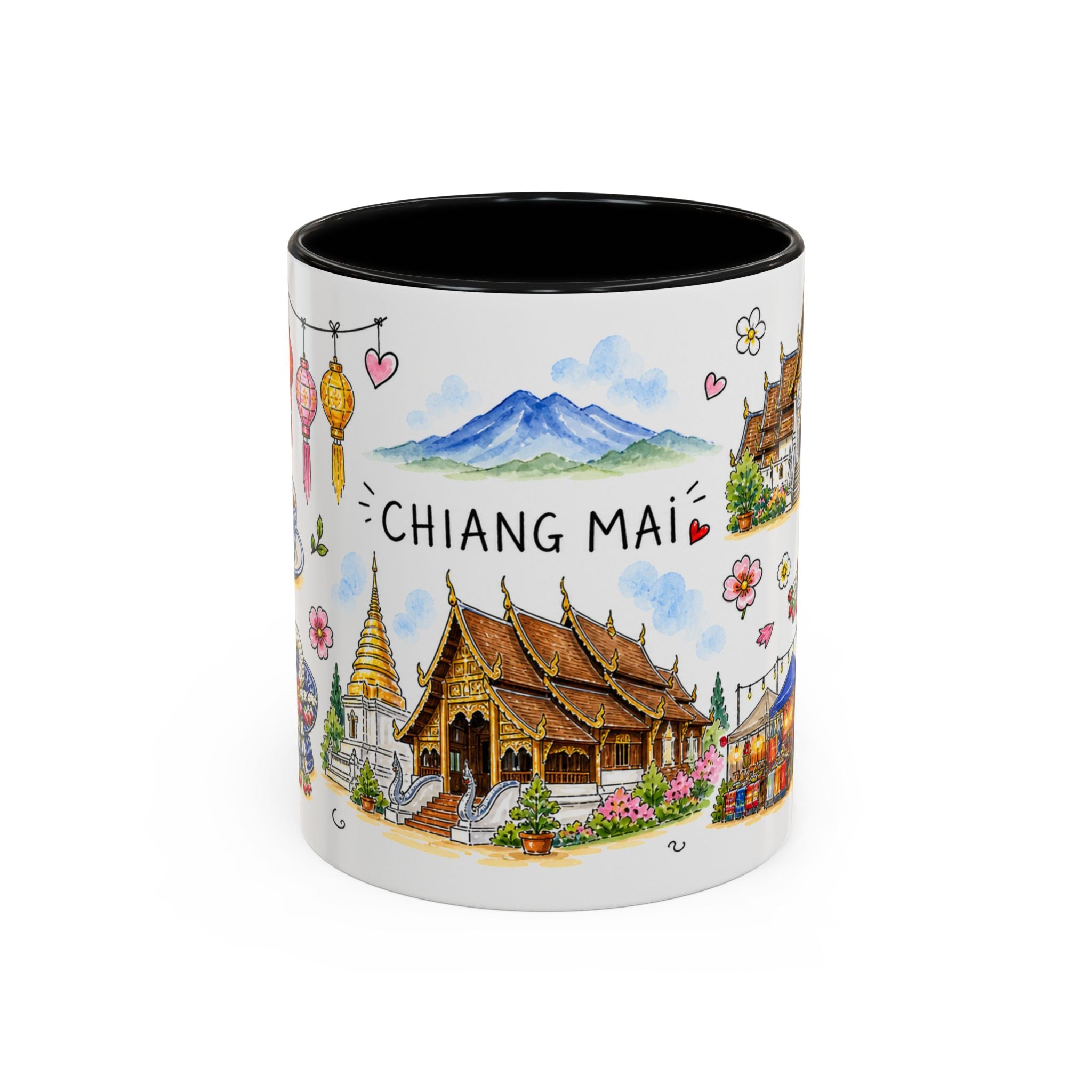 Chiang Mai Illustrated Travel Mug | City Souvenir Accent Coffee Mug | 11oz 15oz Ceramic Cup
