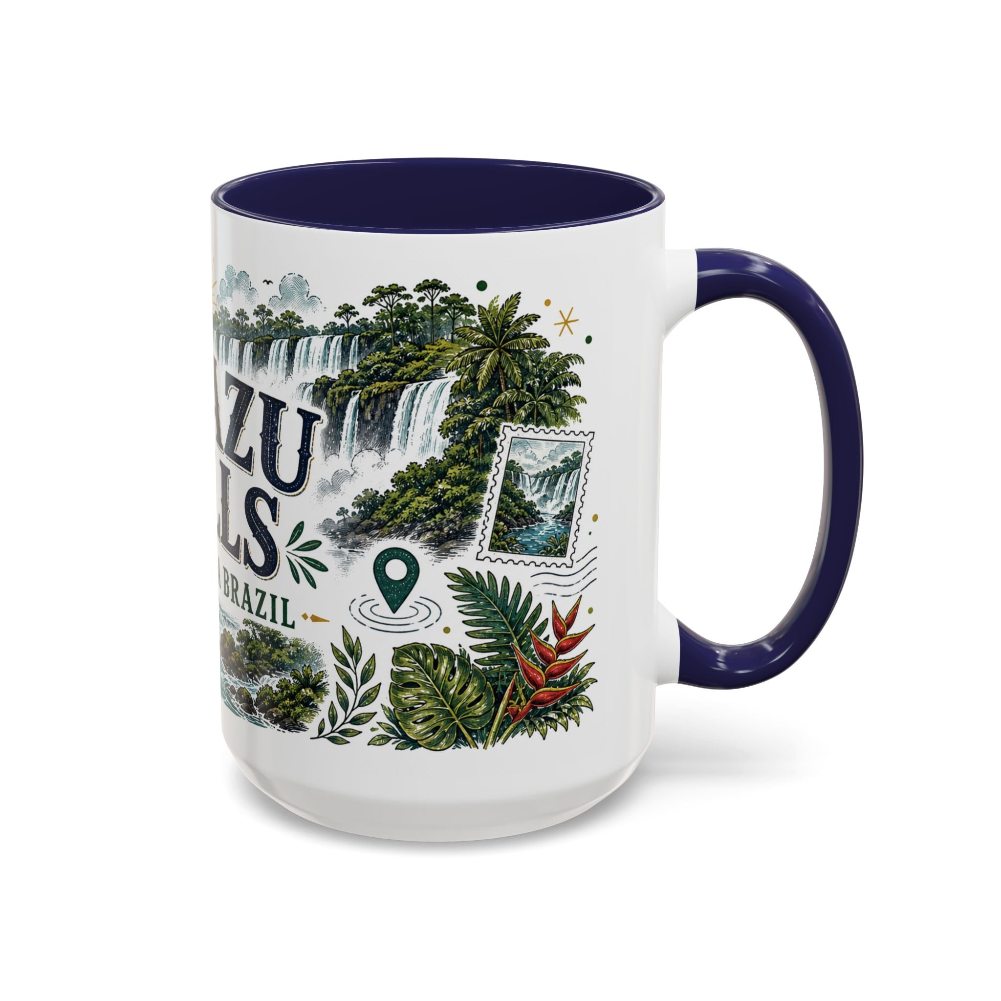 Iguazu Falls Coffee Mug | Travel Destination Souvenir Gift | Accent Color Ceramic 11oz 15oz
