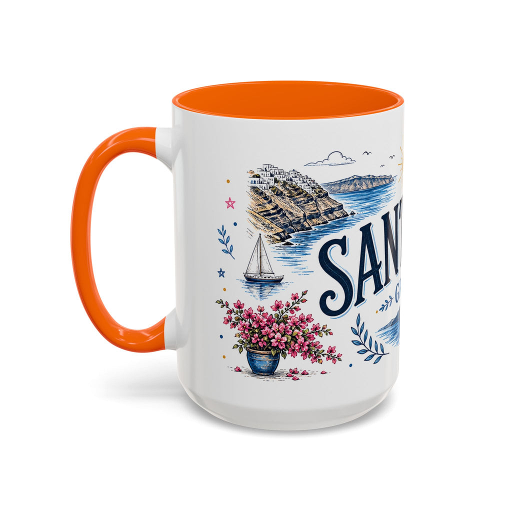 Santorini Coffee Mug | Travel Destination Souvenir Gift | Accent Color Ceramic 11oz 15oz
