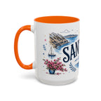 Santorini Coffee Mug | Travel Destination Souvenir Gift | Accent Color Ceramic 11oz 15oz