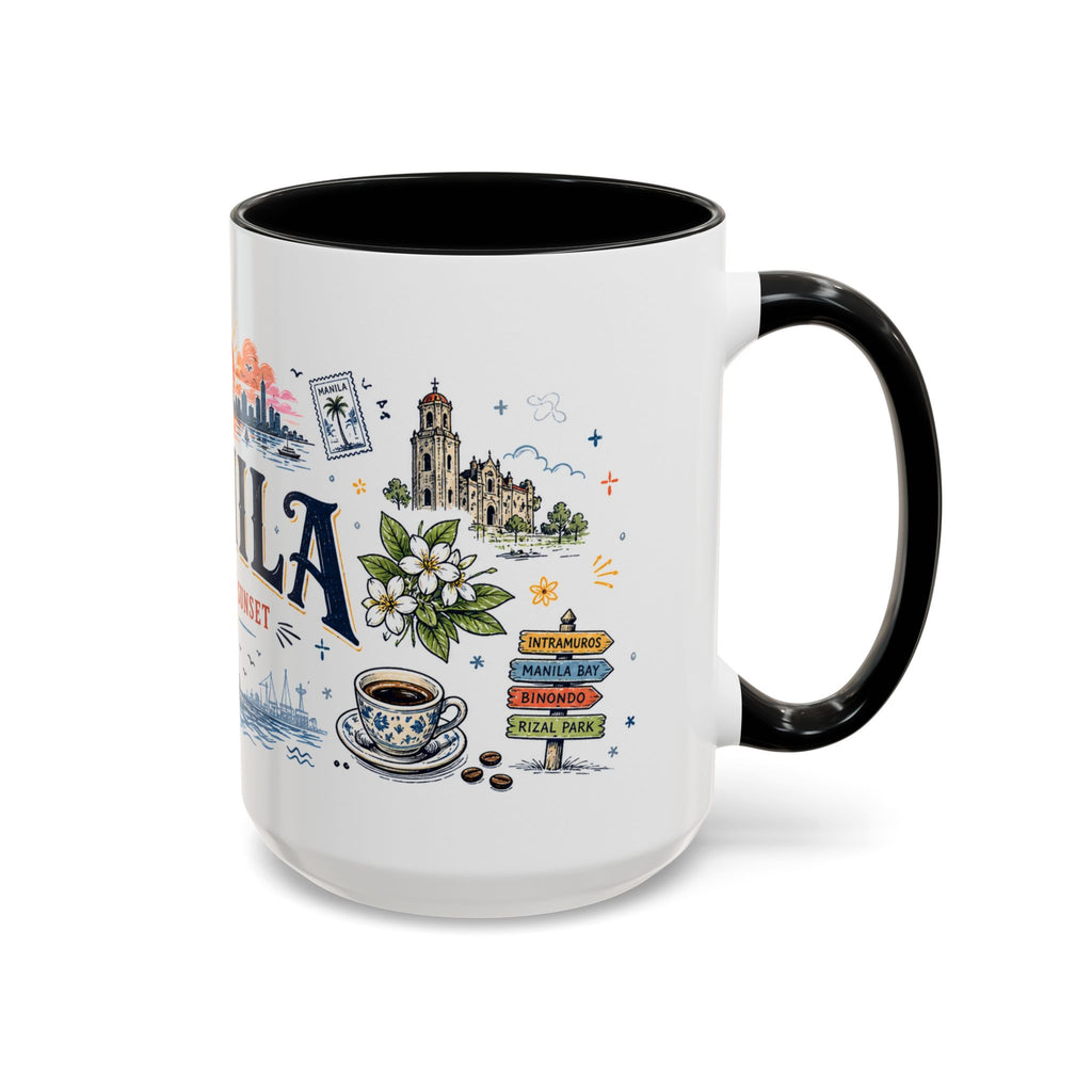 Manila Coffee Mug | Philippines Souvenir Travel Gift | Accent Color Ceramic 11oz 15oz
