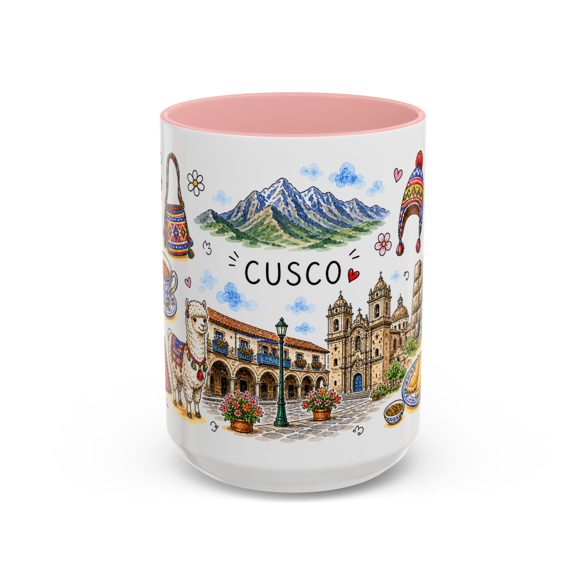 Cusco Illustrated Travel Mug | City Souvenir Accent Coffee Mug | 11oz 15oz Ceramic Cup