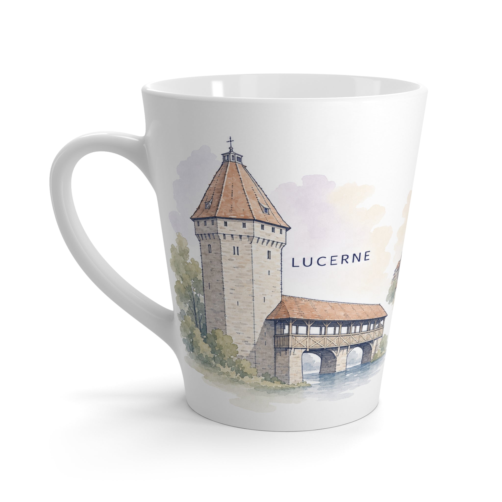 Lucerne Latte Mug | Watercolor City Travel Mug | 12 oz Ceramic Souvenir Gift