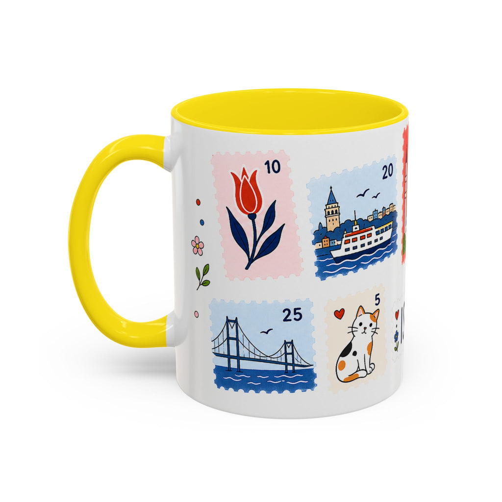 Istanbul Coffee Mug | Postage Stamp Collage Mug | Travel Souvenir Accent Cup 11oz 15oz