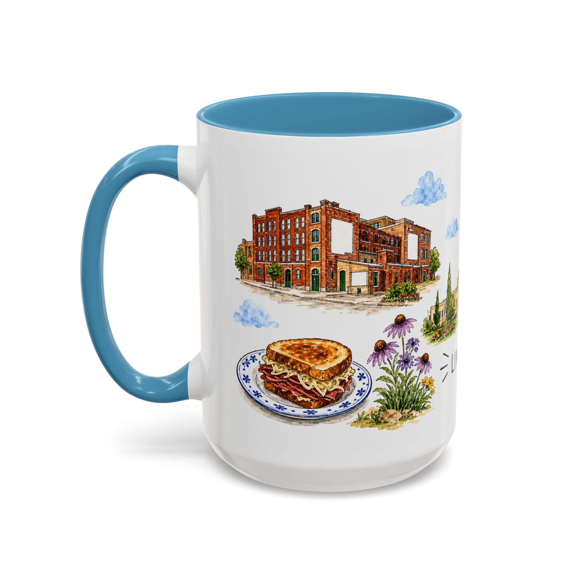 Lincoln Illustrated Travel Mug | City Souvenir Accent Coffee Mug | 11oz 15oz Ceramic Cup