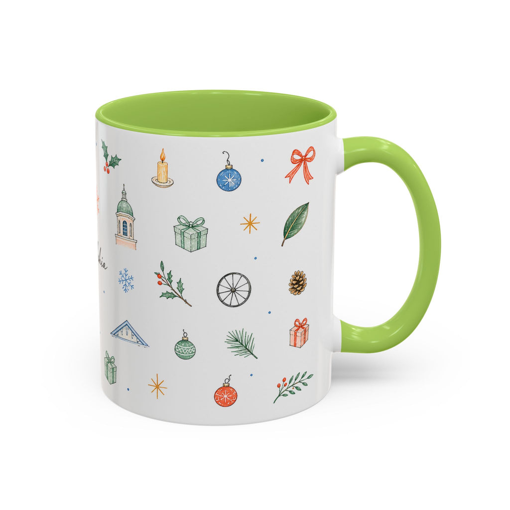 Philadelphia Christmas Mug | Watercolor Travel Souvenir | Holiday Gift | Accent Ceramic Coffee Cup 11oz 15oz
