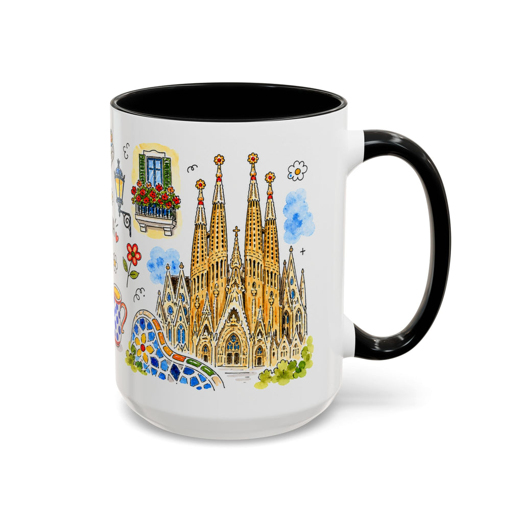 Barcelona Travel Mug | European City Souvenir Accent Coffee Mug | 11oz 15oz Ceramic Cup
