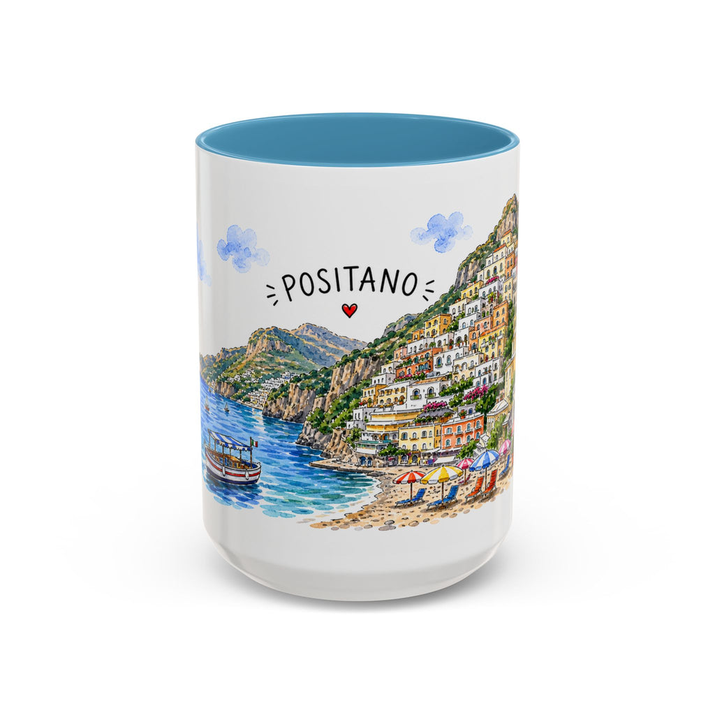 Positano Illustrated Travel Mug | Italy Souvenir Accent Coffee Mug | 11oz 15oz Ceramic Cup