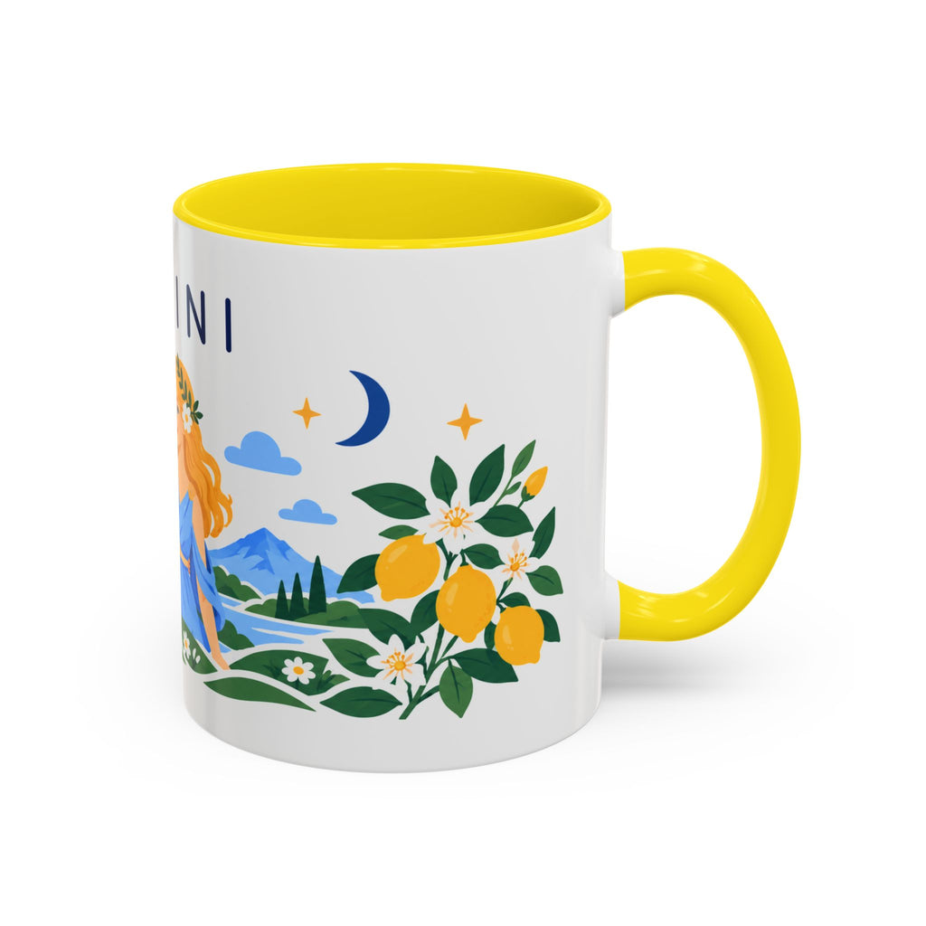 Gemini Zodiac Coffee Mug | Twins and Floral Design | Astrology Birthday Gift | 11 oz 15 oz Ceramic Accent Mug