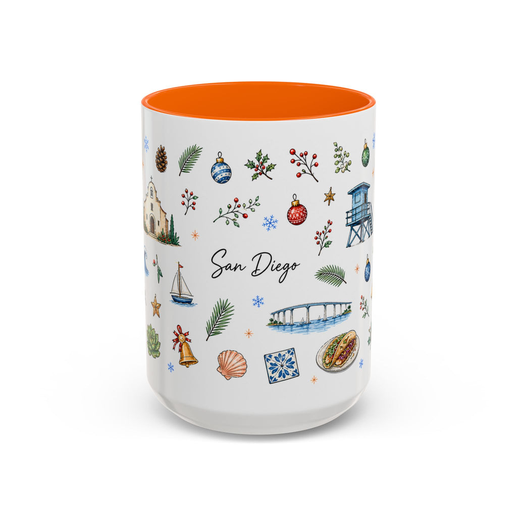 San Diego Christmas Mug | Watercolor City Souvenir, Holiday Travel Gift (11oz/15oz)