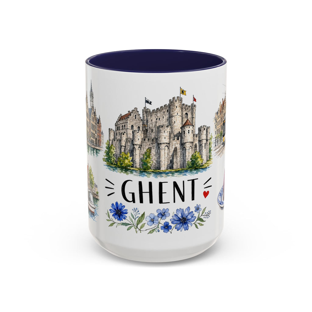 Ghent Illustrated Travel Mug | City Souvenir Accent Coffee Mug | 11oz 15oz Ceramic Cup
