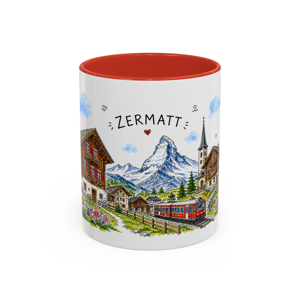 Zermatt Illustrated Travel Mug | Switzerland Souvenir Accent Coffee Mug | 11oz 15oz Ceramic Cup