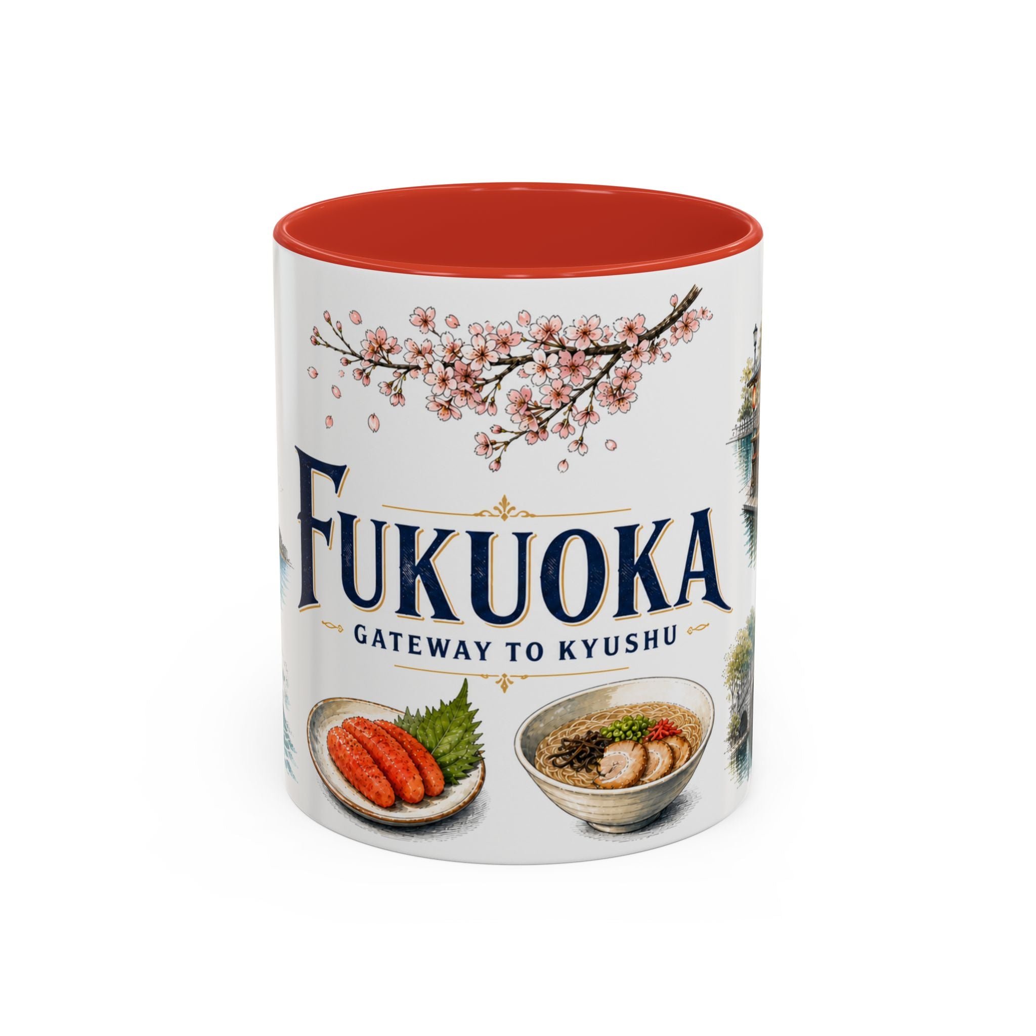 Fukuoka Coffee Mug | Japan Travel Souvenir | Vintage Illustrated City Gift | 11 oz 15 oz Accent Mug