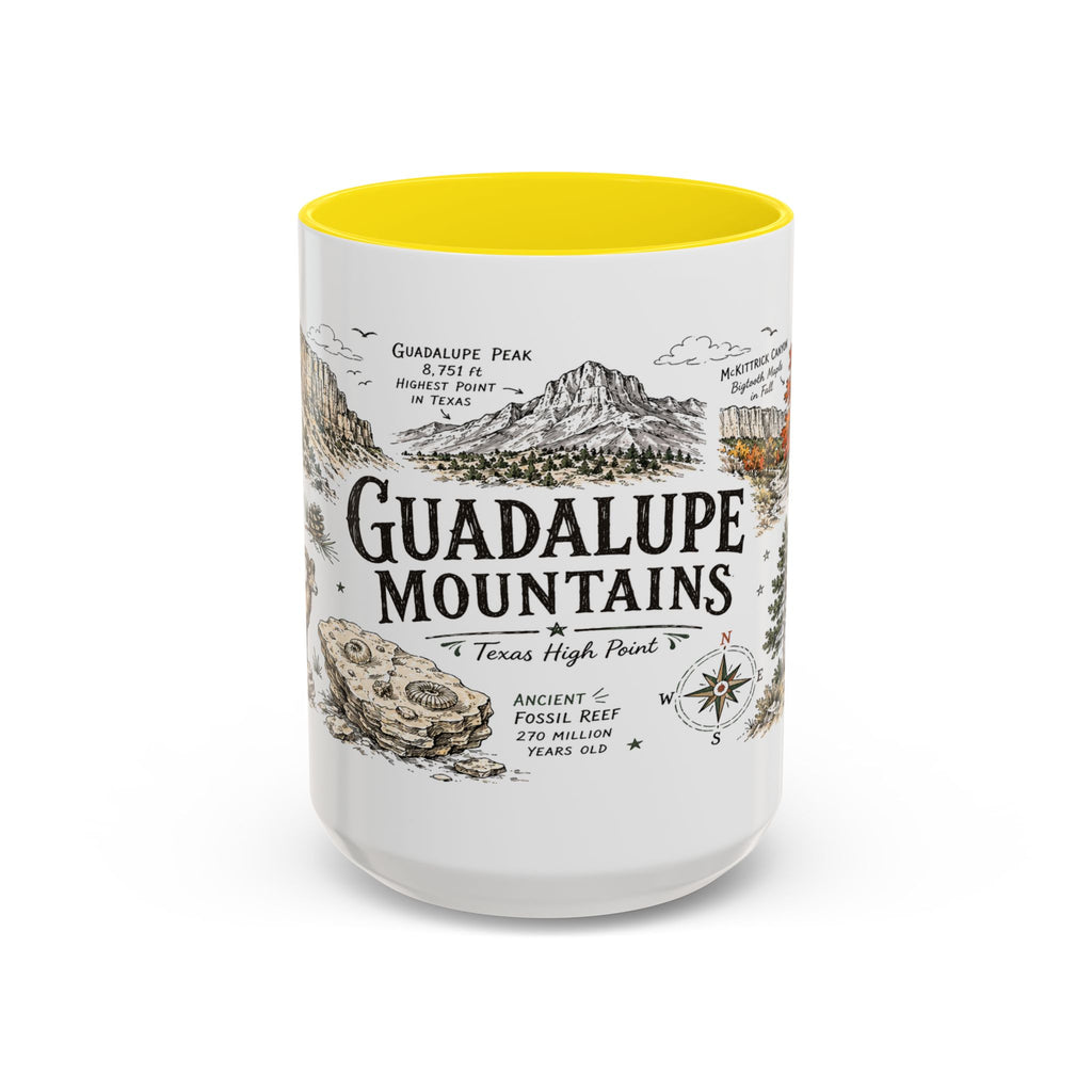 Guadalupe Mountains National Park Coffee Mug | Texas Desert Peaks Hiking Gift | Accent Color Ceramic 11oz 15oz