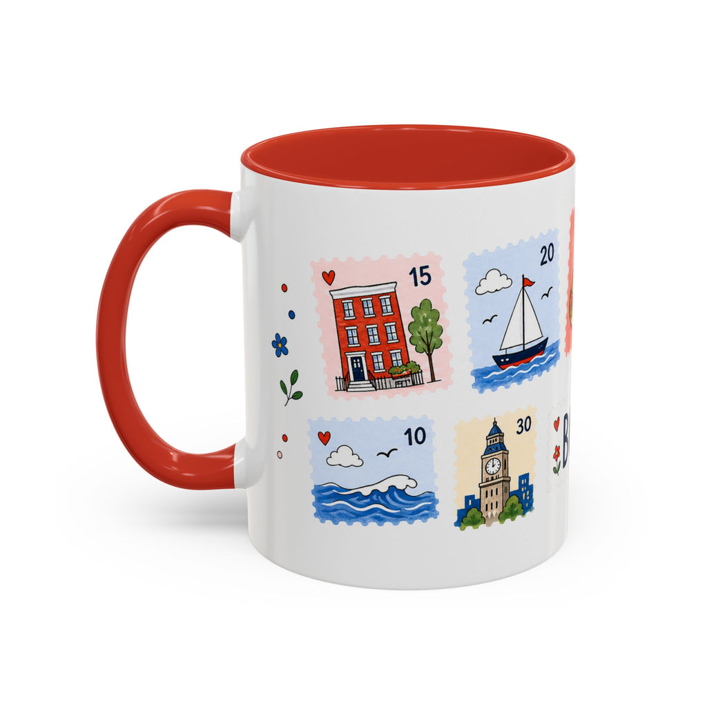 Boston Coffee Mug | Postage Stamp Collage Mug | Travel Souvenir Accent Cup 11oz 15oz