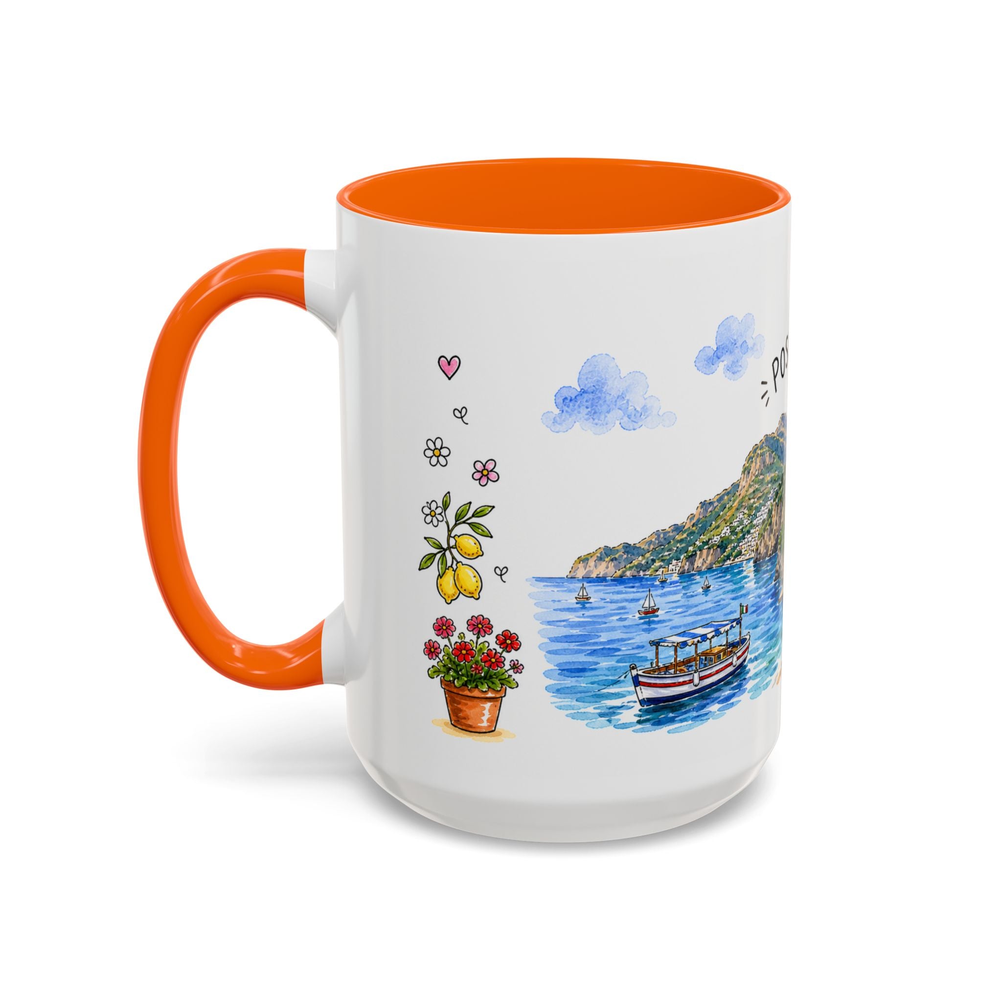 Positano Illustrated Travel Mug | Italy Souvenir Accent Coffee Mug | 11oz 15oz Ceramic Cup
