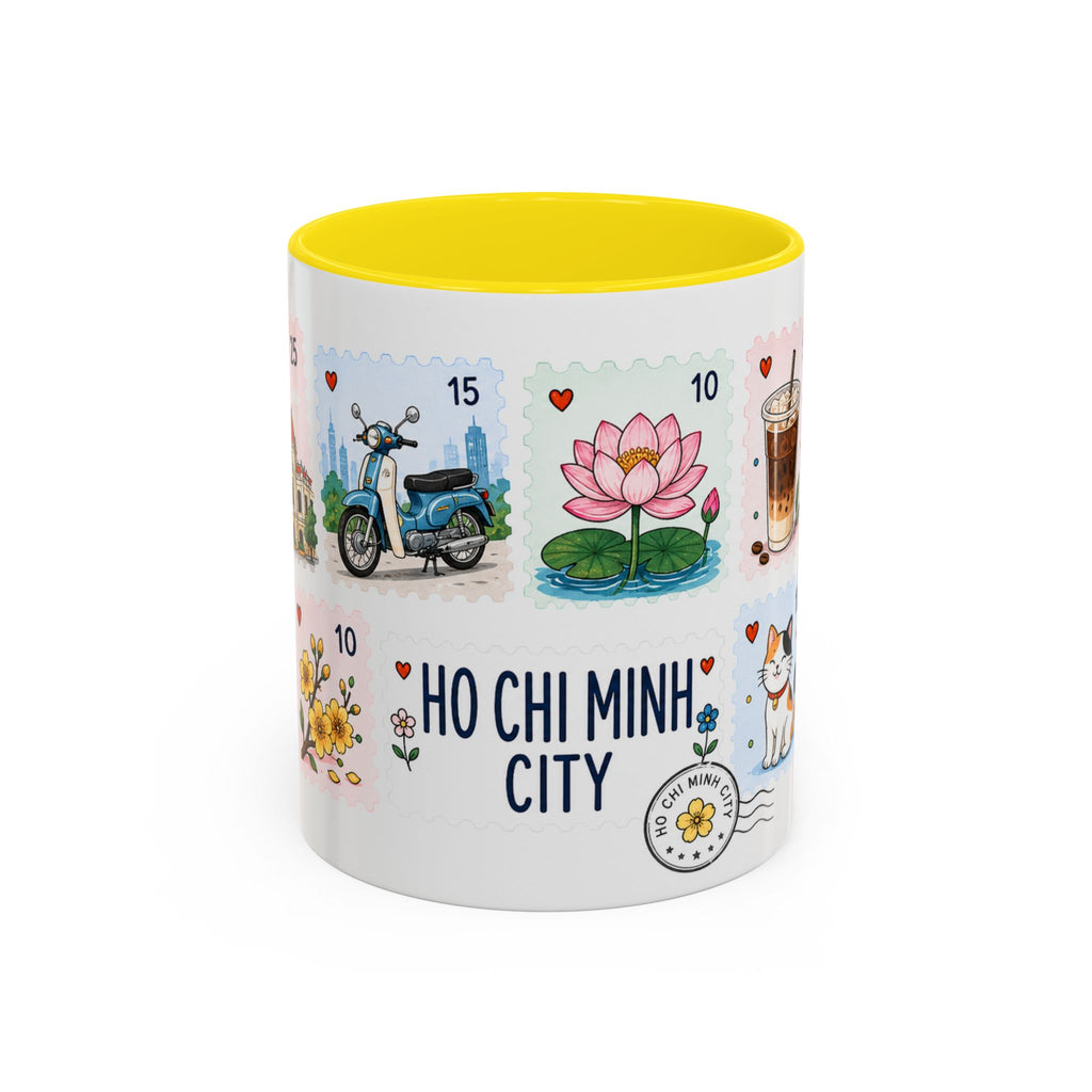 Ho Chi Minh City Coffee Mug | Postage Stamp Collage Mug | Travel Souvenir Accent Cup 11oz 15oz